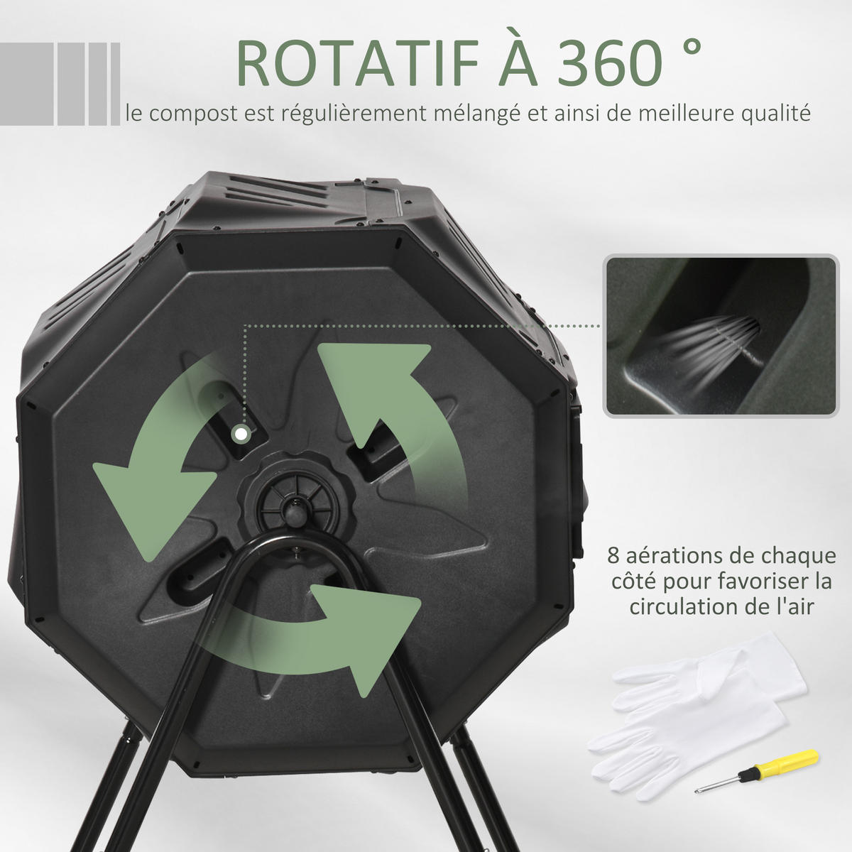 KOMPOSTER DE-13745 rotierend 360° mit Doppelkammer 160 L Schwarz - Schwarz, Kunststoff (64/96/71cm) - ComfortXL