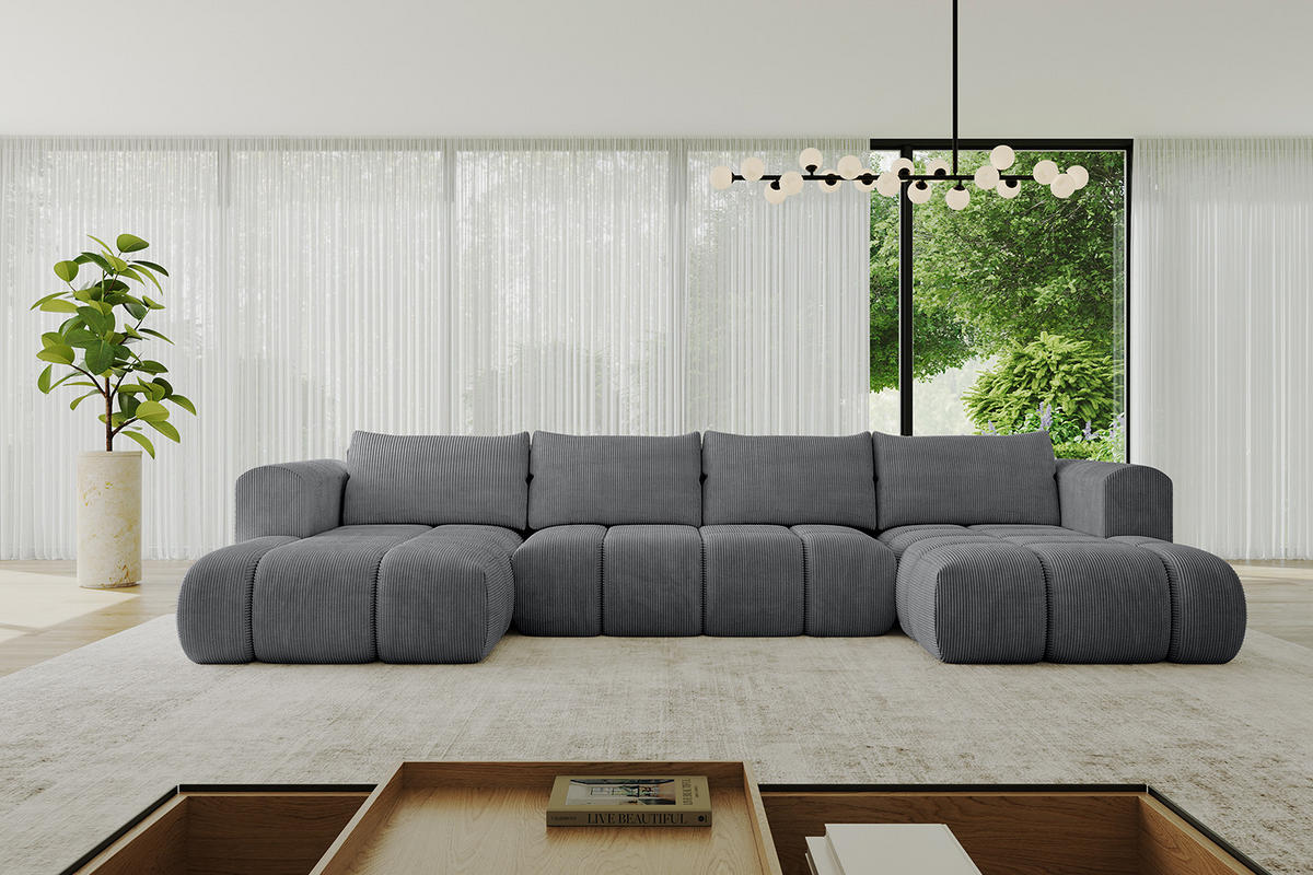 WOHNLANDSCHAFT Ottomane Links CLOUD-U 414x180x40 Dunkelgrau Cord - Dunkelgrau, Holzwerkstoff/Kunststoff (414/90/180cm) - ALTDECOR