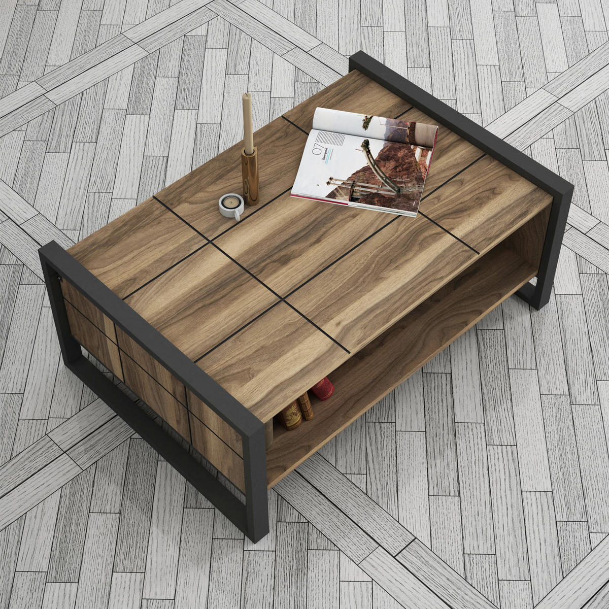 COUCHTISCH Lost mit Metallfüße Walnuss - Anthrazit/Walnussfarben, Holzwerkstoff/Metall (64.5/94.4/38cm) - moebel17