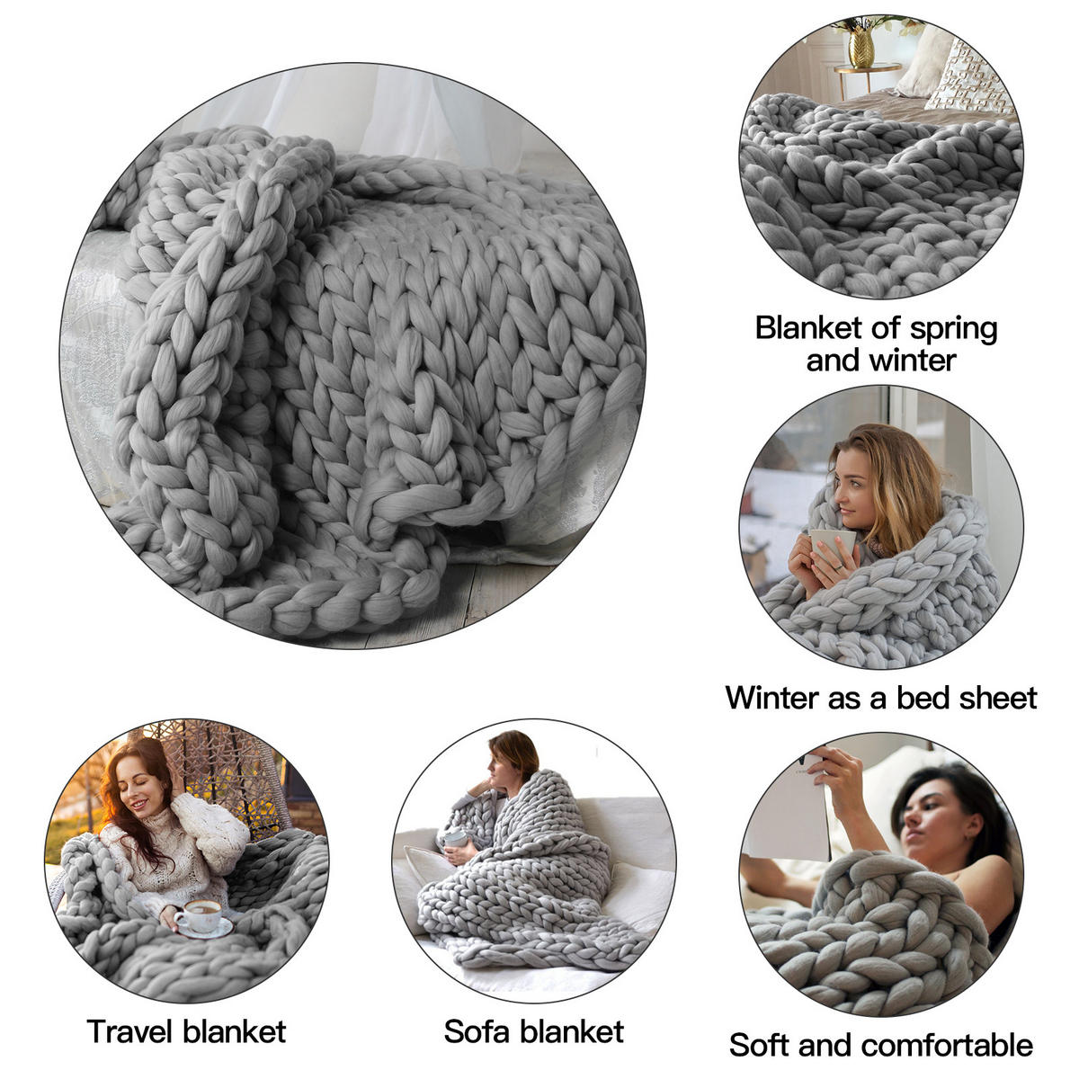 DECKE Gestrick aus Polyester in Grau Rechteckig Warm & Dekorativ Vielseitige Nutzung 80 x 100 cm - Grau, Textil (80/100cm) - Livingandhome