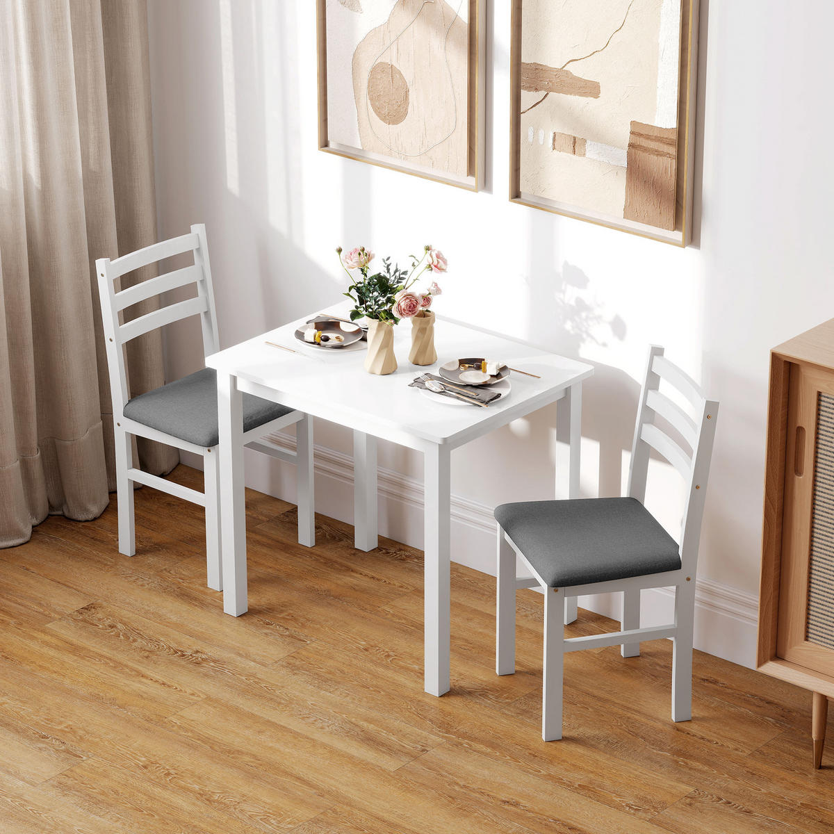 ESSGRUPPE mit 1 Tisch und 2 Stühlen Weiß 80.0/60.0/74.5 cm - Weiß, Holz (60/74.5/80cm)
