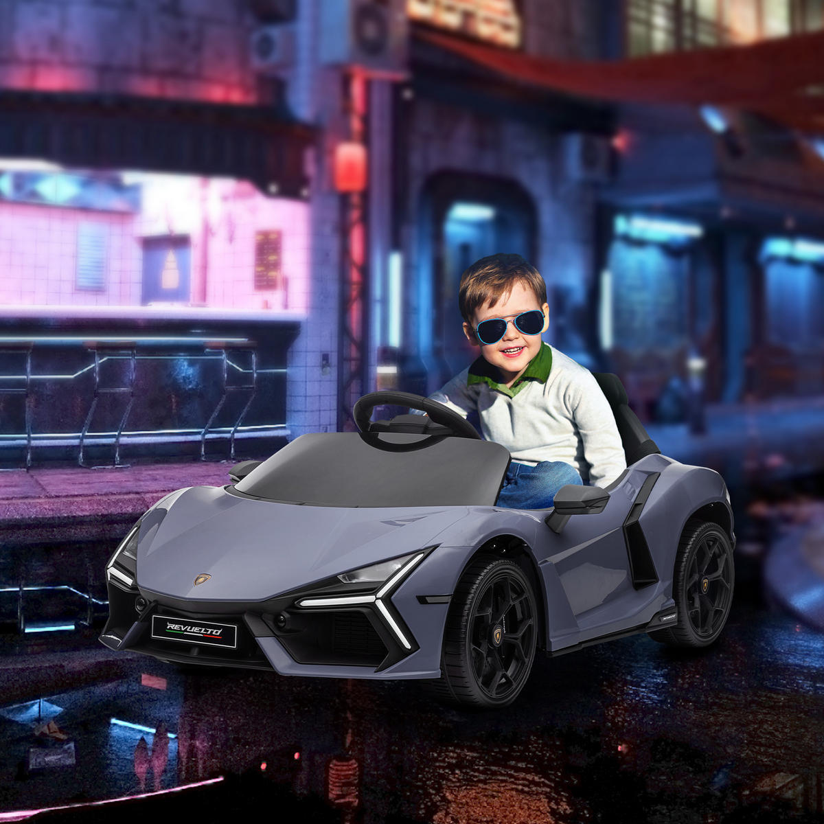 ELEKTROAUTO DE-06236 Lamborghini-inspiriert mit Fernbedienung Grau - Grau, Kunststoff/Metall (105/60/40cm) - ComfortXL