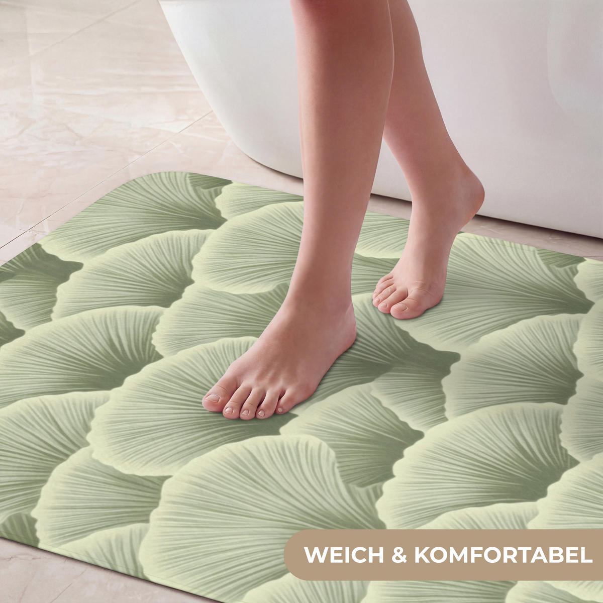 KOUPELNOVÁ PŘEDLOŽKA Vějíř - list - zelený 60x90 cm - pastelově zelená, textil/plast (60/90cm)