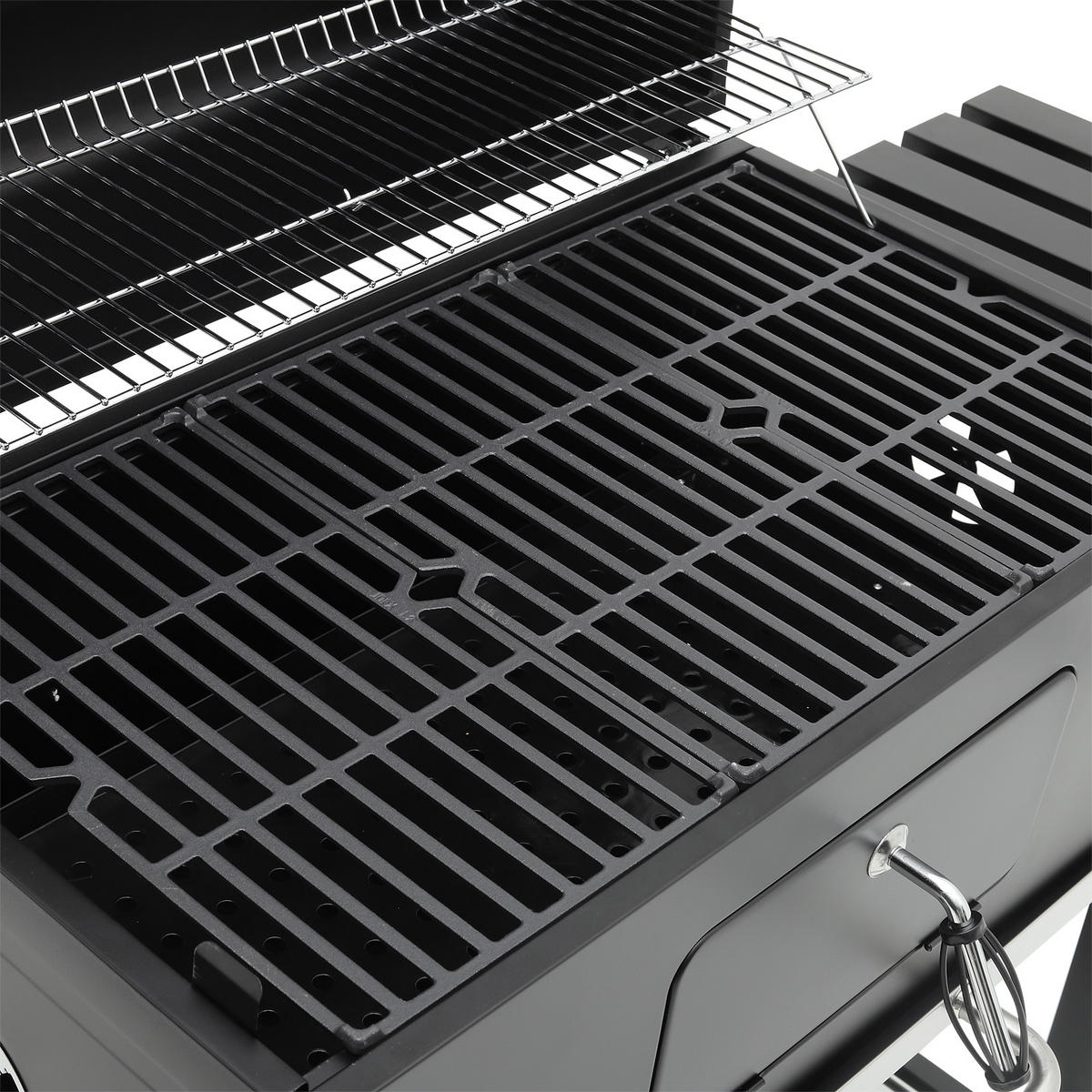 HOLZKOHLEGRILL aus Karbonstahl in Schwarz Tragbarer für den Außenbereich mit Seitenablagen 183 cm B x 40 cm T x 108 cm H - Schwarz, Metall (183/108/40cm) - Livingandhome
