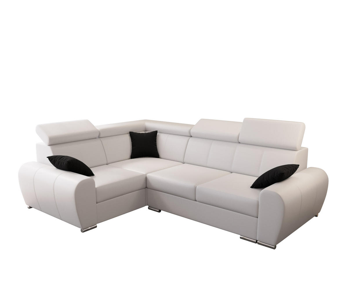 ECKSOFA APOLLO KN08, Eckcouch in L-Form mit Schlaffunktion, Farbe: Weiß, Kunstleder, Ottomane Links - Weiß, Textil (255/190cm) - O-Sofa