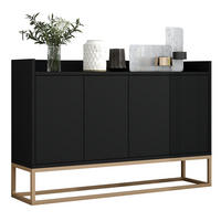 SIDEBOARD, Kommode mit 4 Türen, Verstellbaren Einlegeböden und goldenen Metallrahmen, Schwarz - Schwarz, Holz (30/80/120cm)