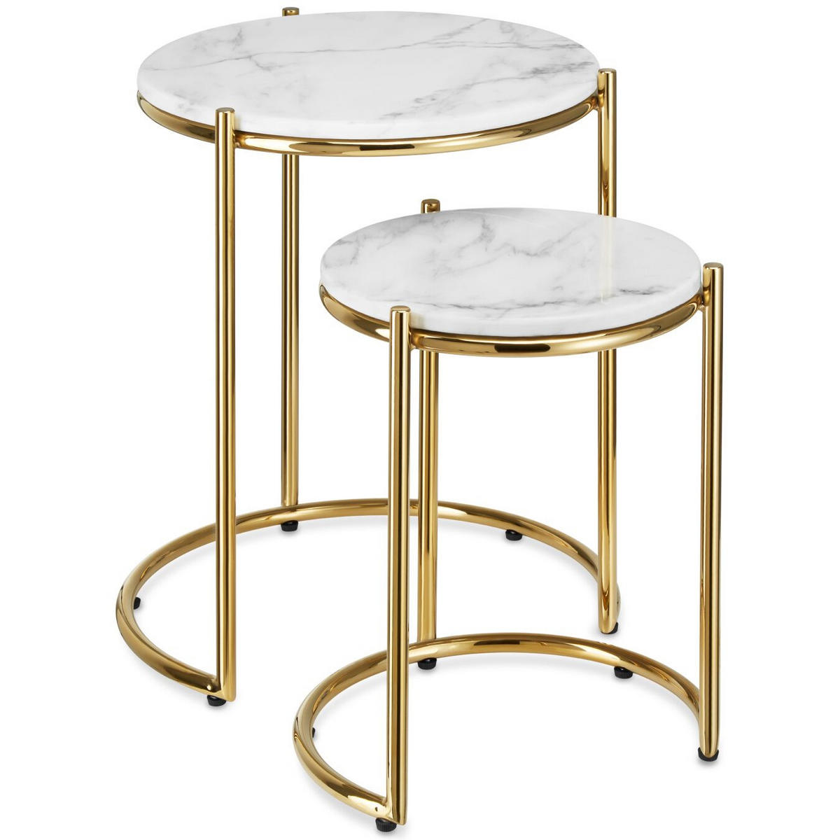 BEISTELLTISCH Ellsa,ineinander schiebbar,weiß/gold - Goldfarben/Weiß, Stein (43/43/50.5cm) - tectake