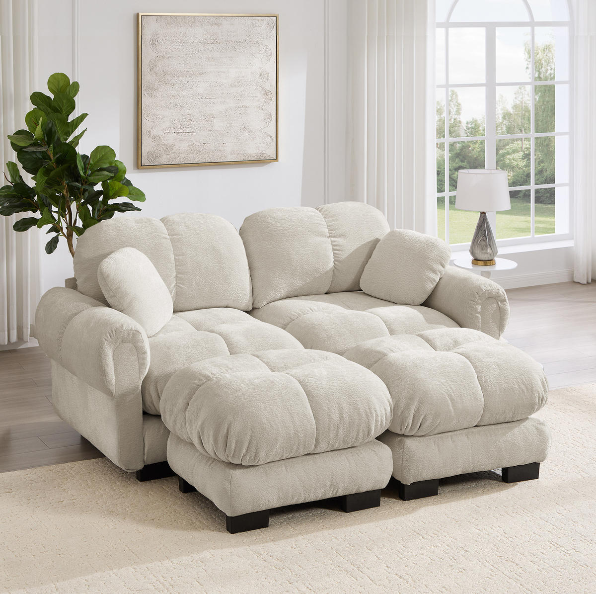 SOFA modular in U-Form Chenille Light Khaki - Hellbraun, Holz (149/90/190.1cm) - Meubliv