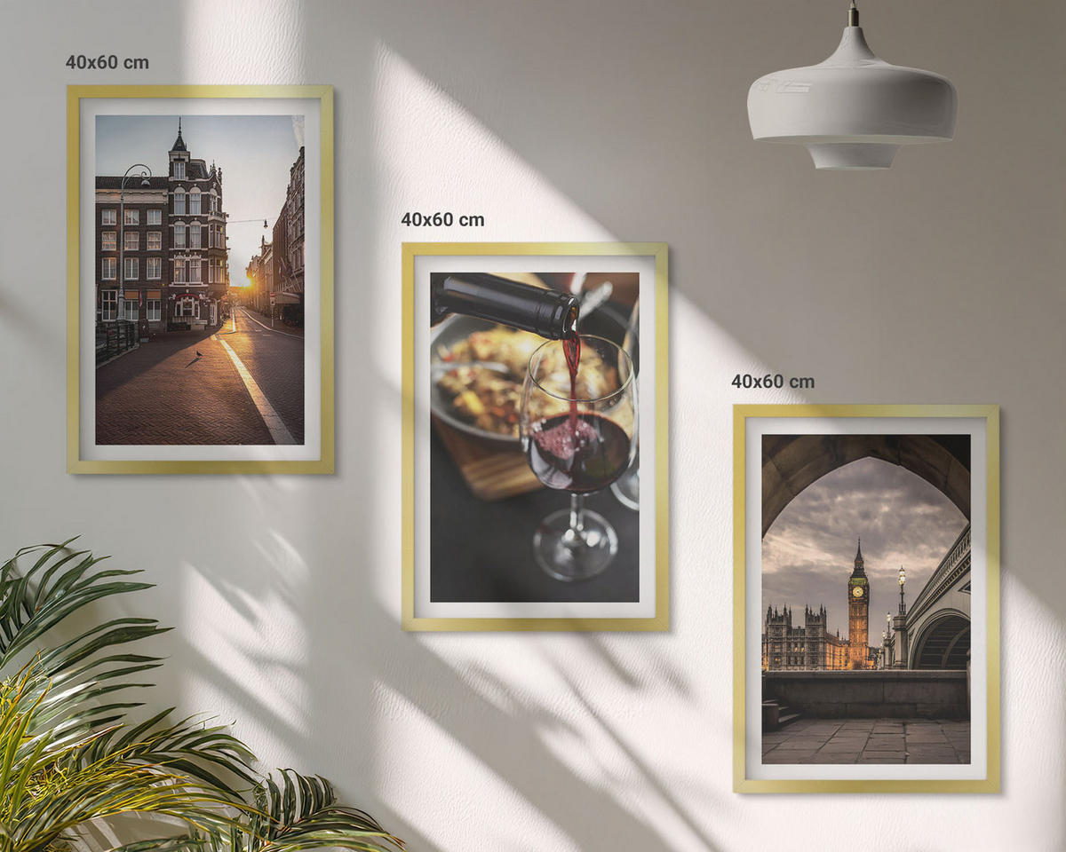 WANDBILDER 3er Set - 40x60 cm Goldrahmen - Bilder von Essen in der Stadt London - Goldfarben, Kunststoff (40/60cm) - ArtPrintCave