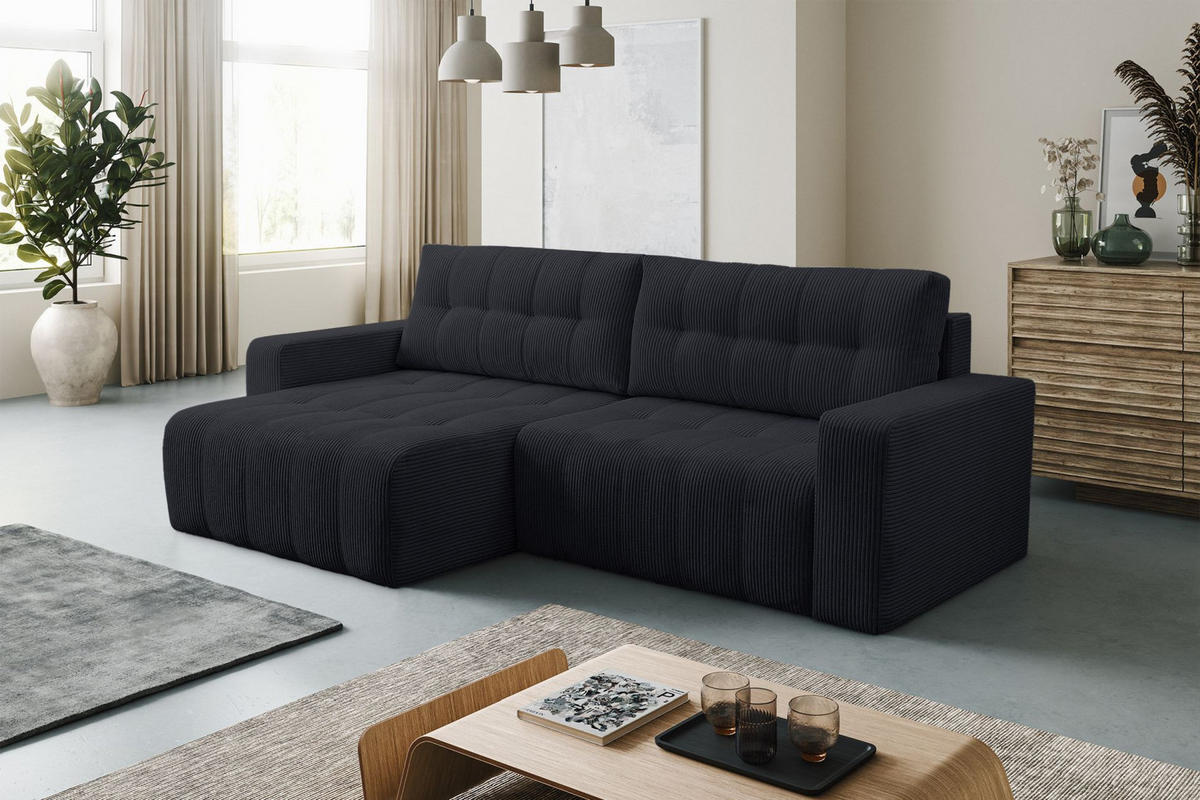 ECKSOFA Maillo Dunkelgrau Cord - Dunkelgrau/Schwarz, Kunststoff/Textil (245/143cm) - Selsey