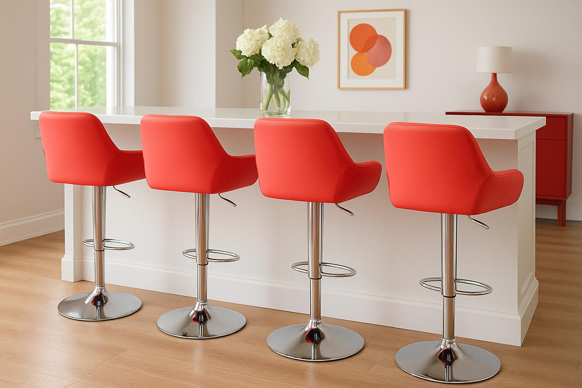 BARHOCKER 2er Set Prag Kunstleder chrom rot - Chromfarben/Rot, Kunststoff/Metall (51/109/52cm) - TPFLiving