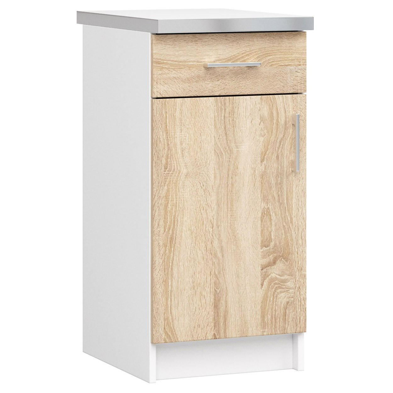 KÜCHENSCHRANK Weiß, Sonoma Eiche 44.5x40x82cm - Silberfarben/Weiß, Holzwerkstoff/Kunststoff (40/82/44.5cm) - Akord