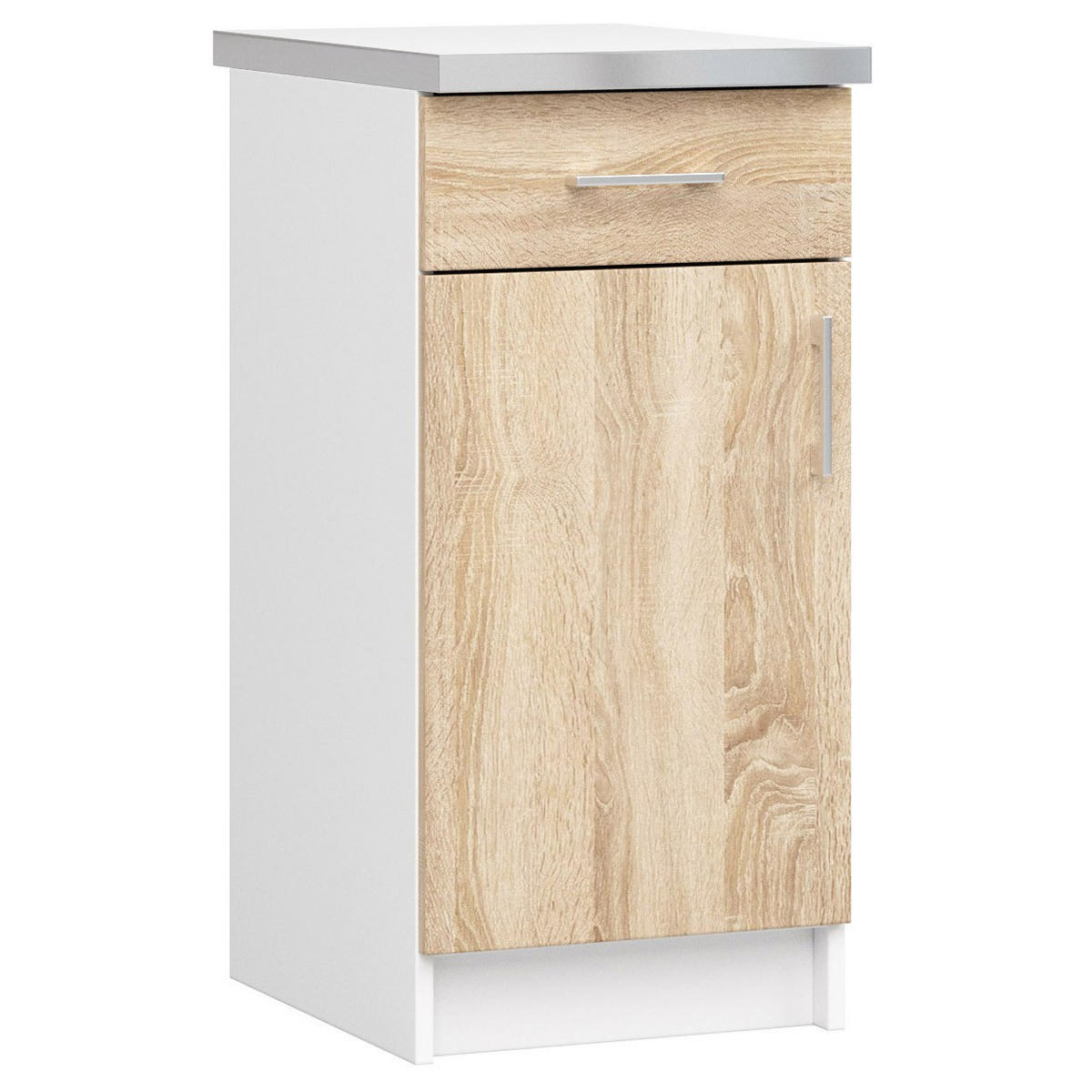 KÜCHENSCHRANK Weiß, Sonoma Eiche 44.5x40x82cm - Silberfarben/Weiß, Holzwerkstoff/Kunststoff (40/82/44.5cm) - Akord