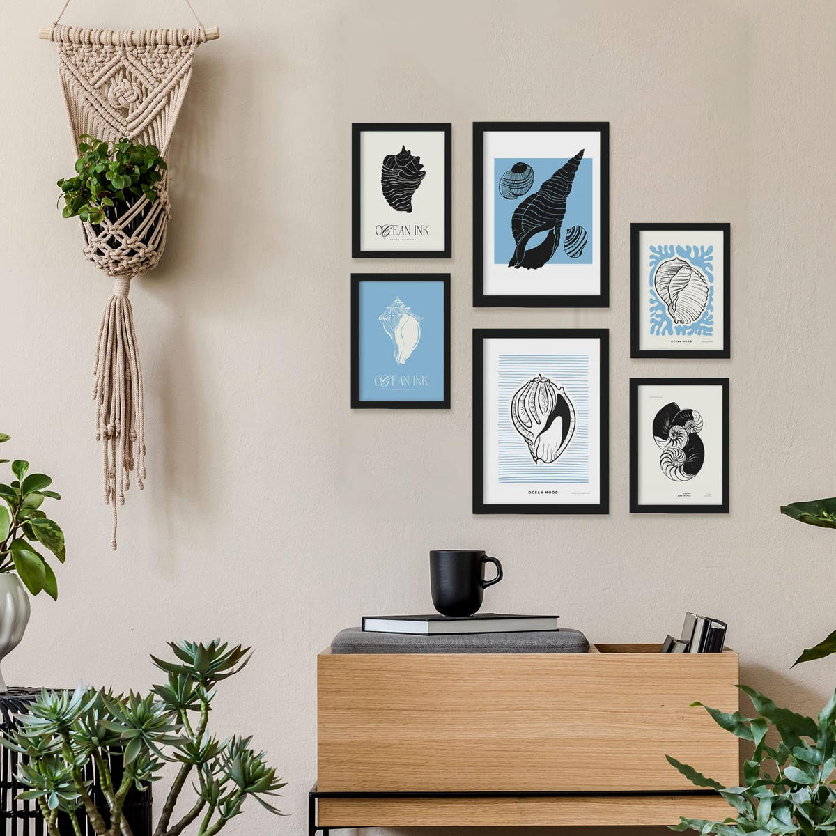 POSTER Set Mit 6 In Schwarzer Tinte Meeresschnecken A3 & A4 Rahmenlos - Klar, Papier (29/3cm) - Nacnic