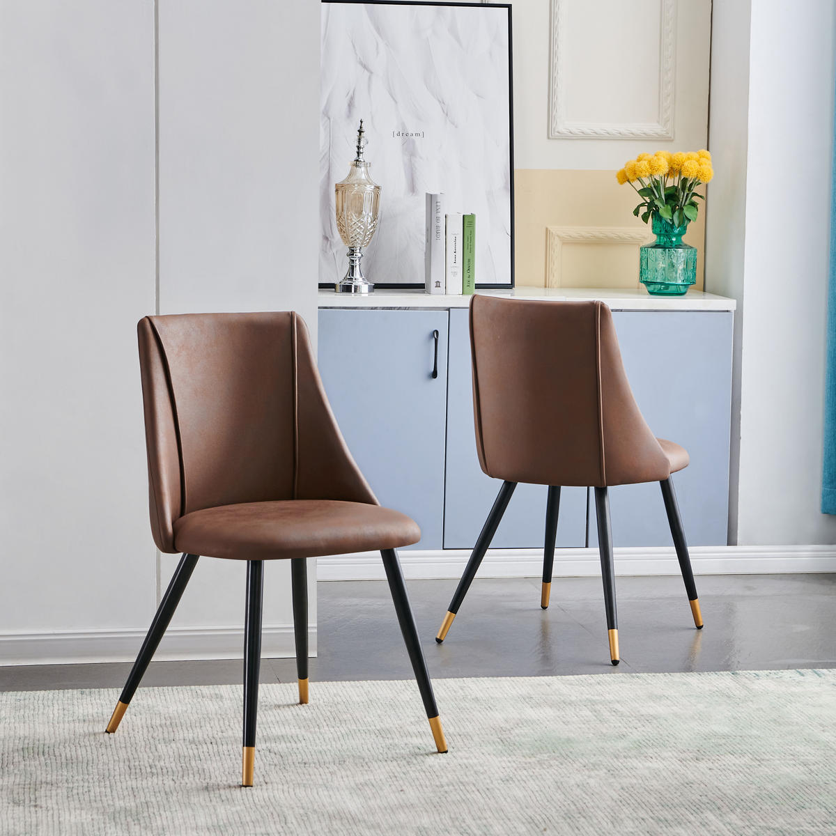 STUHL-SET 2 Stück in Kunstleder - Schwarz/Braun, Holzwerkstoff/Textil (56/83/55cm) - Urban Meuble