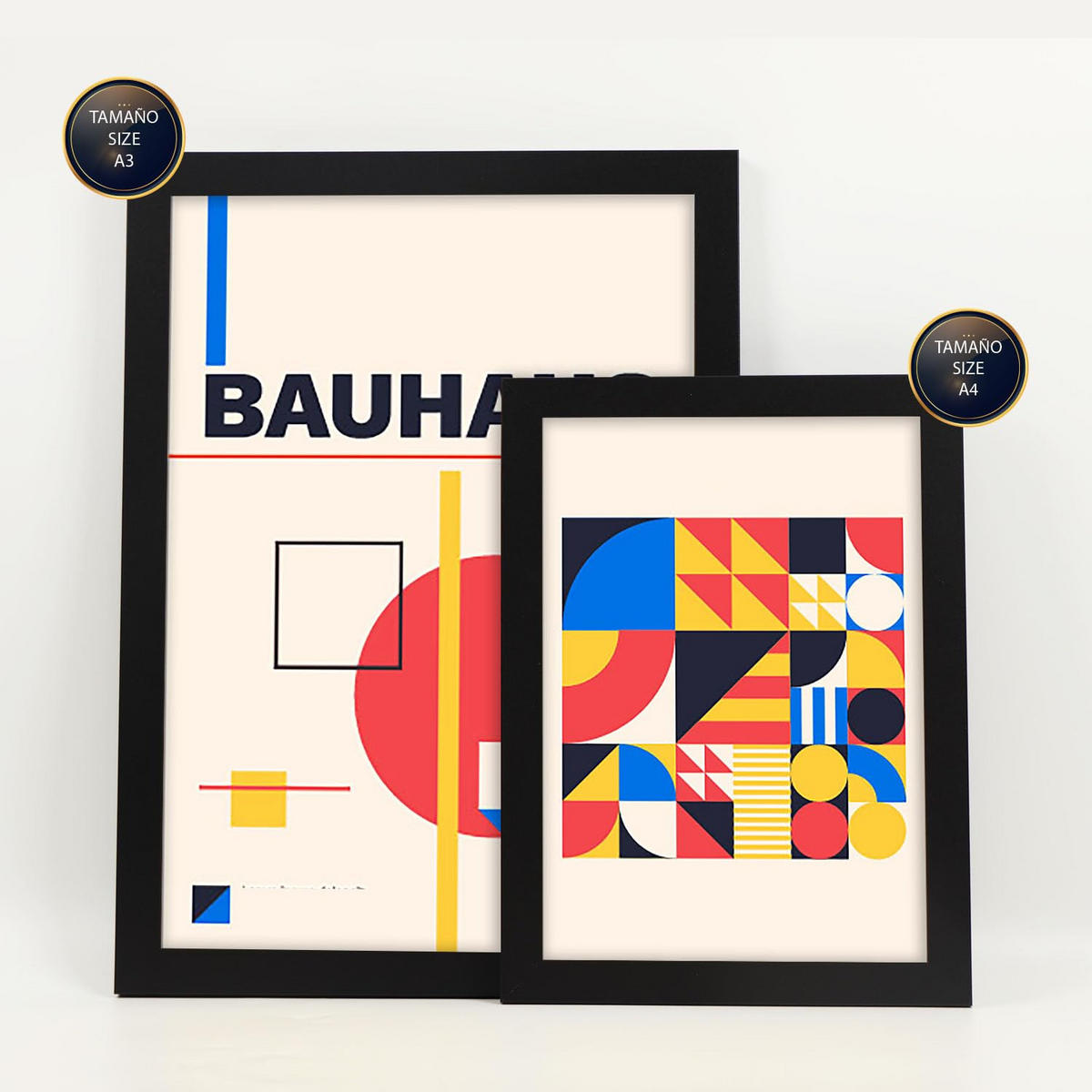 POSTER Set Mit 6 Drucken Im Bauhaus 3 Geometrische Designkollektion Drucke Mit Ästhetische Dekorative Rahmen Für Zuhause A3 & A4 Schwarzer Rahmen - Schwarz, Papier (29/3cm) - Nacnic