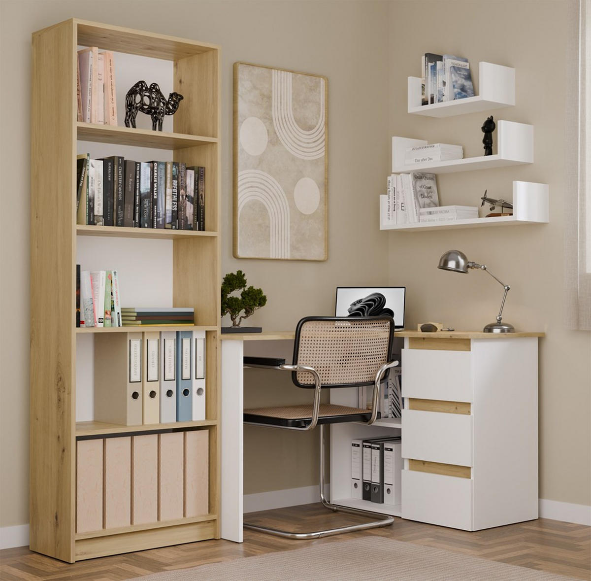 SCHREIBTISCH Weiß, Artisan Eiche 120/75/49 - Weiß/Eiche Artisan, Holzwerkstoff (49/120/75cm) - RAUMHIRSCH FURNITURE
