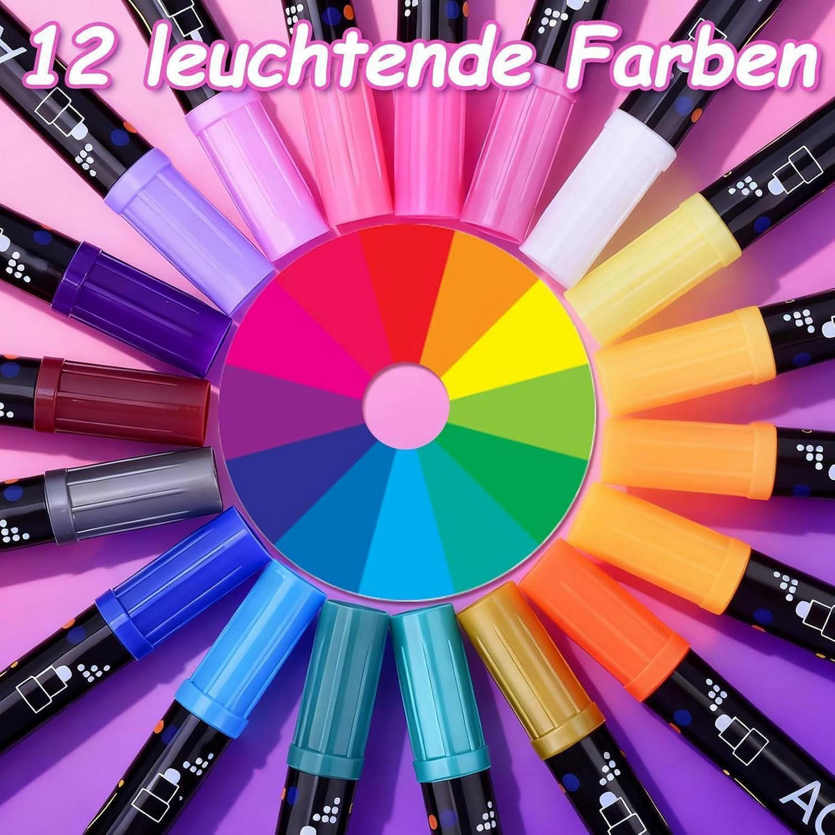 ACRYLSTIFTE 12er Set mit Doppelspitze - Multicolor, Kunststoff (1/1/17cm)
