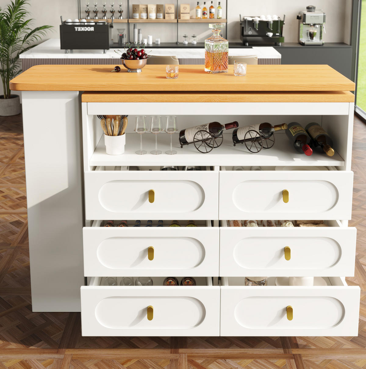 BARTISCH 137-203/39/90 cm in Weiß mit Stauraum und 360° Drehfunktion - Weiß, Holzwerkstoff (39/203/92cm) - BEAOK