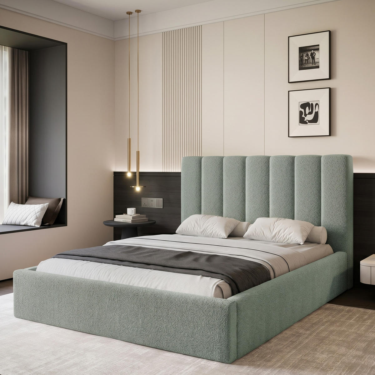 POLSTERBETT CIERO 160x200 cm Mint Boucle (Stoff Abriamo) - mit Bettkasten und Lattenrost - Mintgrün, Holzwerkstoff/Textil (160/200cm) - Ravio