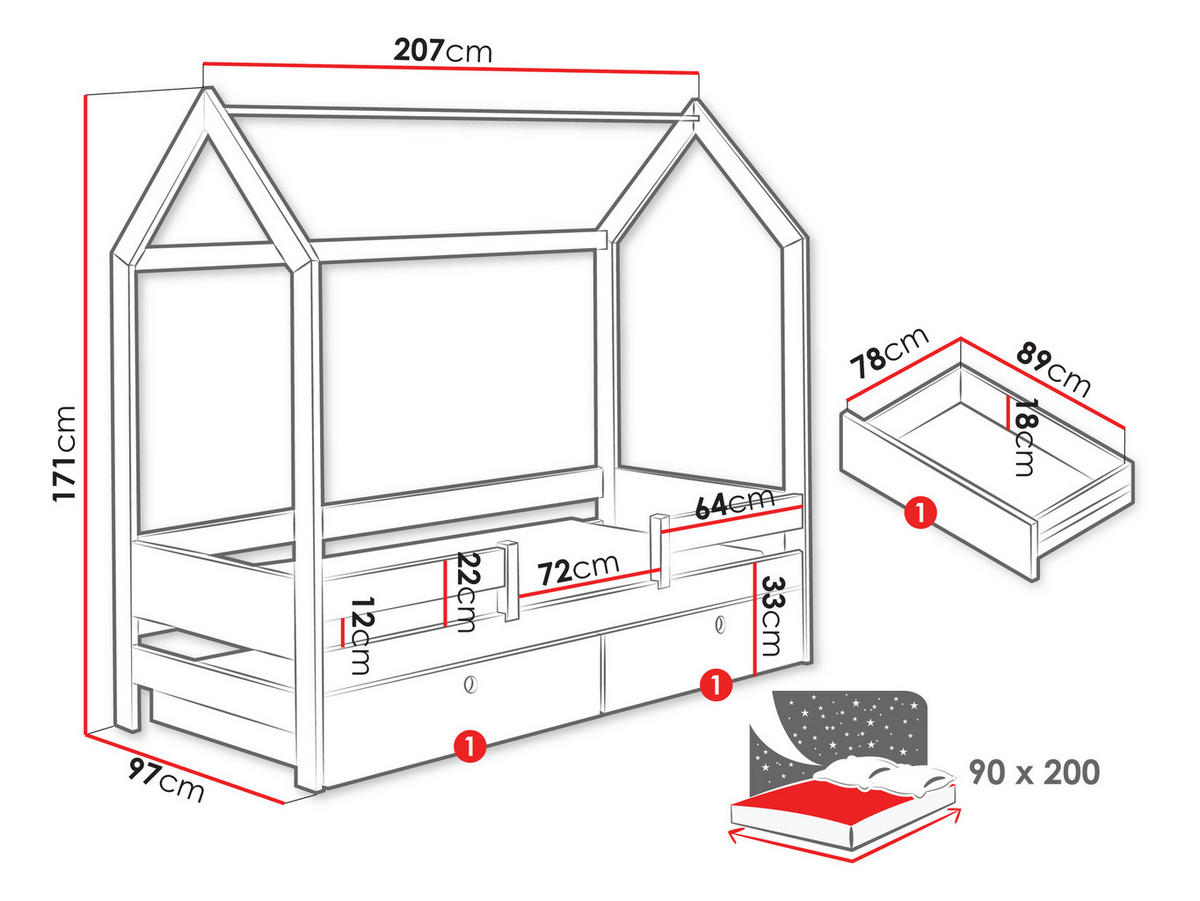 HAUSBETT Naomi - Weiß, Holz (90/200cm) - MIRJAN24