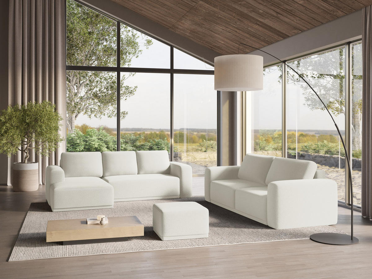 ECKSOFA mit Schlaffunktion Chenille Stoff Weiß - Schwarz/Weiß, Kunststoff/Textil (160/258cm) - Makamii