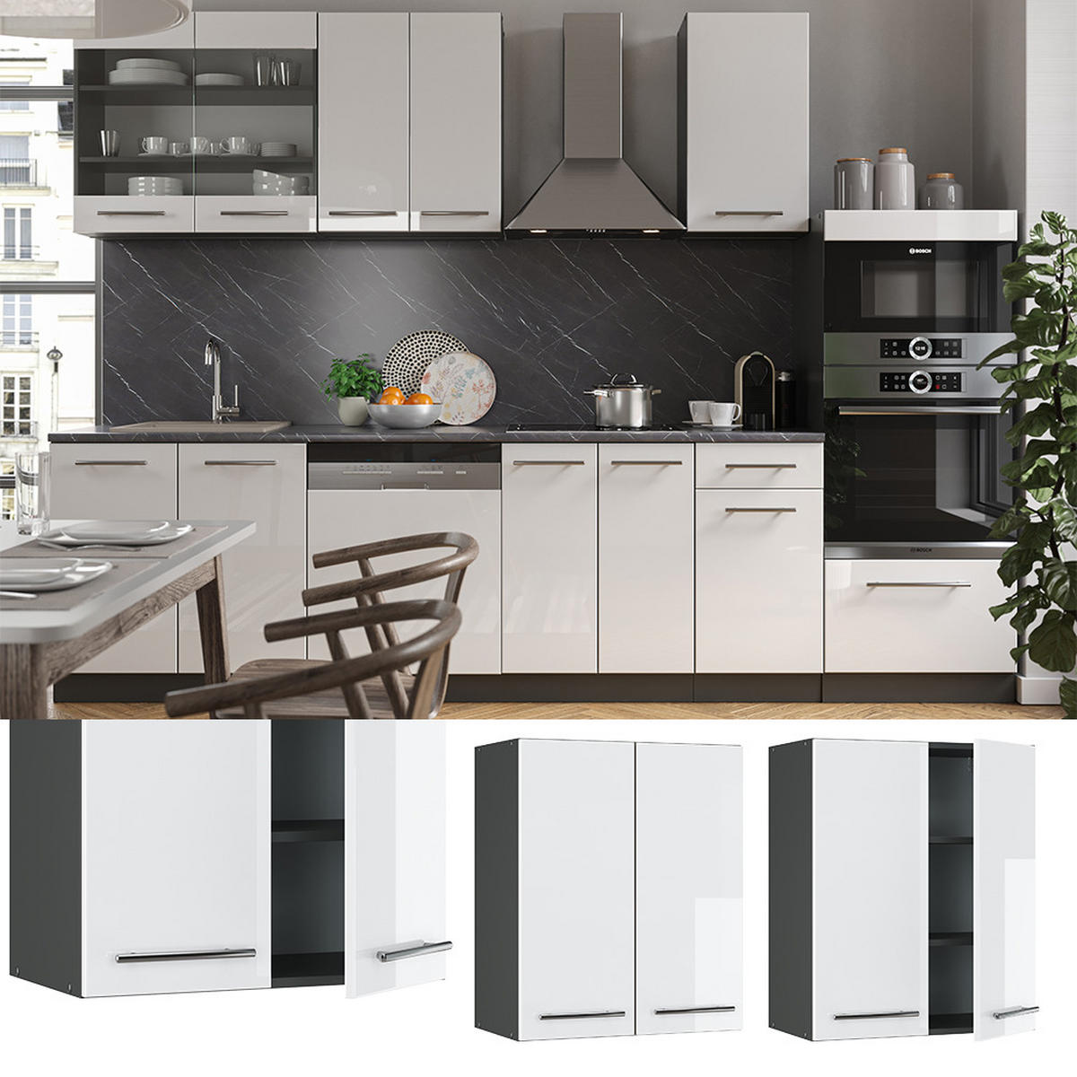 HÄNGESCHRANK Fame-Line Weiß Hochglanz 60 cm - Weiß Hochglanz/Anthrazit, Holzwerkstoff (60/72/34.1cm) - Vicco