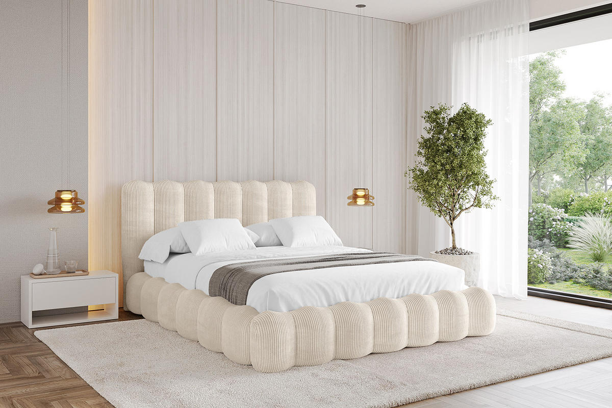 POLSTERBETT mit Bettkasten und Lattenrost, Bett mit Matratze H3/H4 - SORA 180x200 Beige - Creme, Holzwerkstoff/Textil (180/200cm) - ALTDECOR