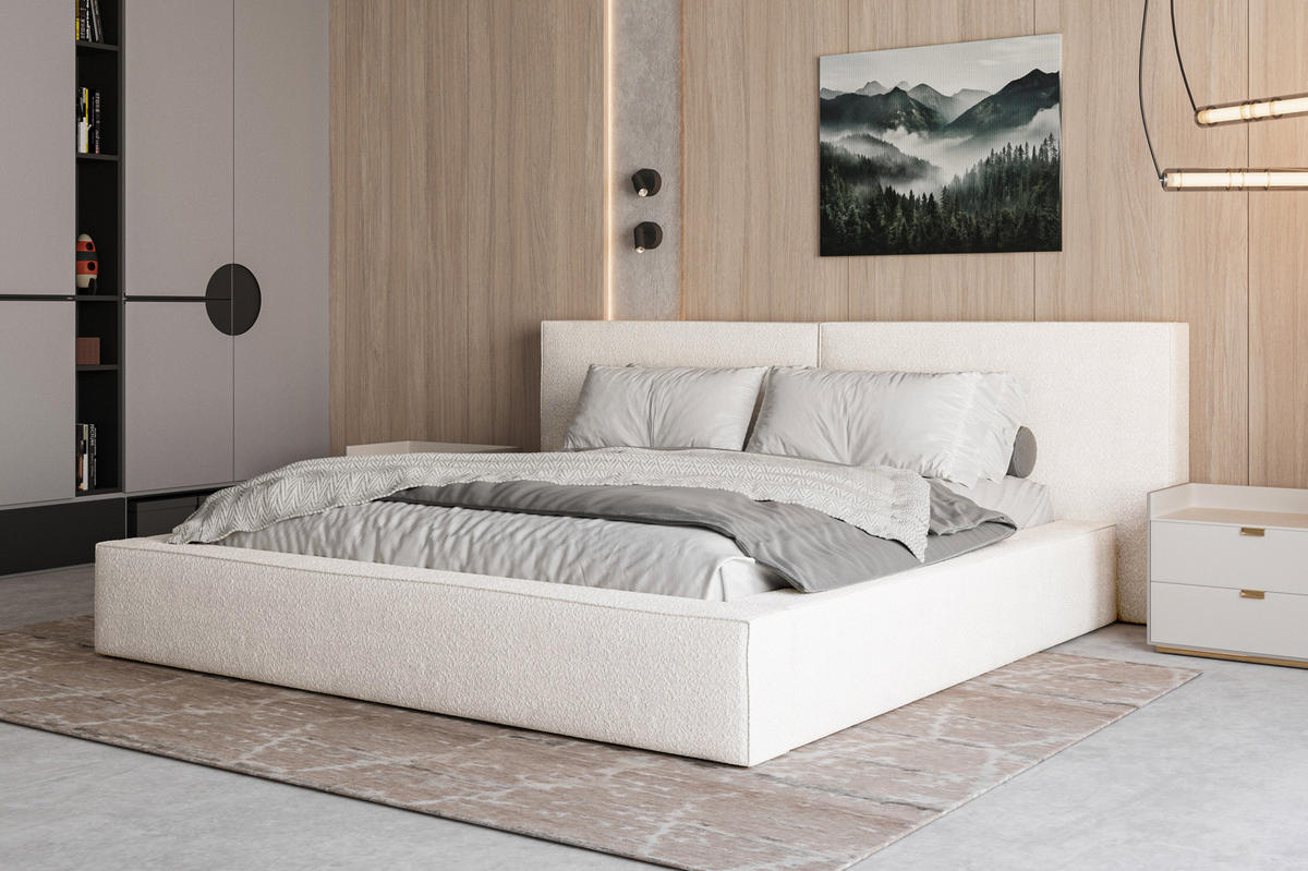 POLSTERBETT 06 Bouclé 180 x 200 cm – Arena - mit Bettkasten und Metall-Lattenrost - Weiß, Metall (180/200cm) - ROYAL24_MARKT