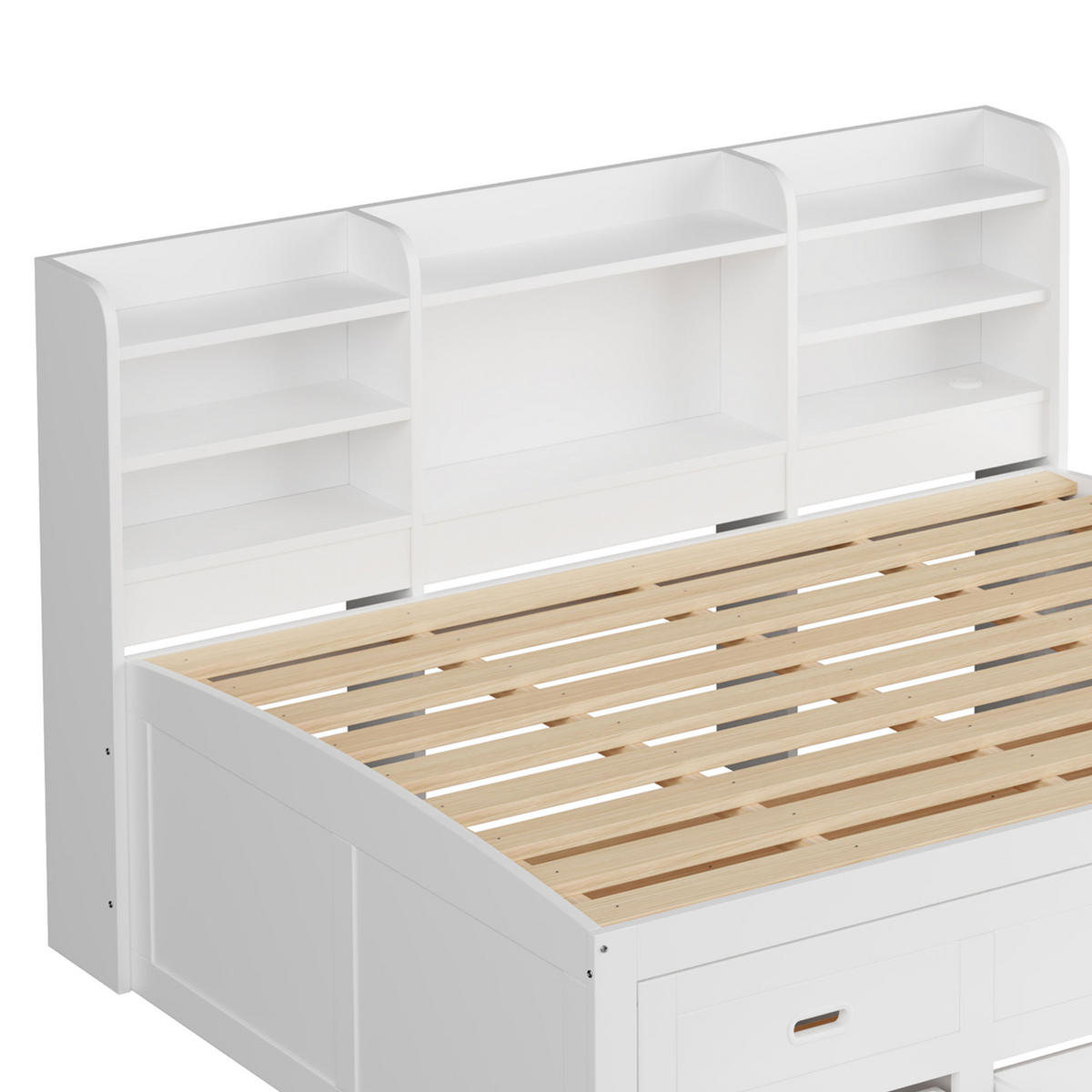 AUSZIEHBETT 140/200 cm DE-04430, mit LED und 3 Schubladen in Weiß - Weiß, Holzwerkstoff (90/200cm) - ComfortXL