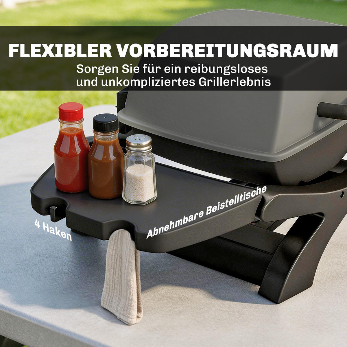 GASGRILL Stahl Schwarz - Schwarz, Kunststoff/Metall (48/38/102cm) - Outsunny