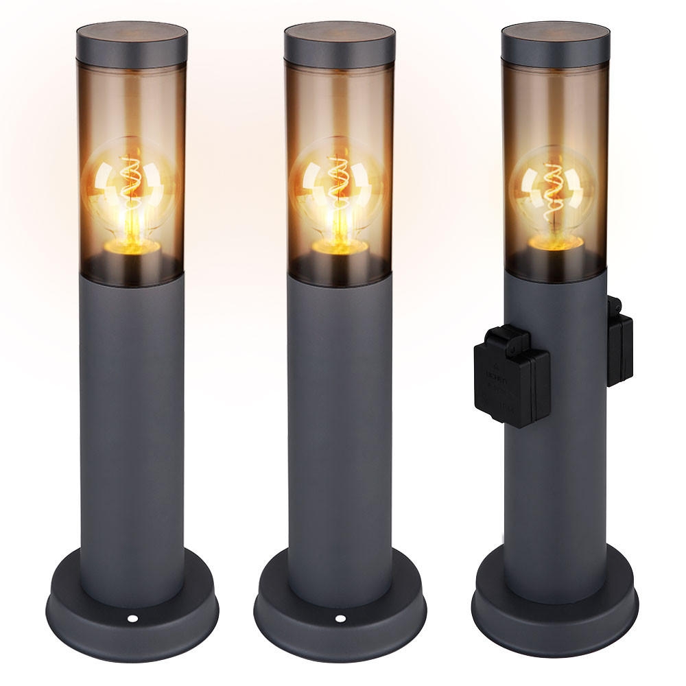 WEGELEUCHTE BOSTON Edelstahl Anthrazit 3er Set - Anthrazit, Kunststoff/Metall (7.6/45/7.6cm) - Globo Lighting