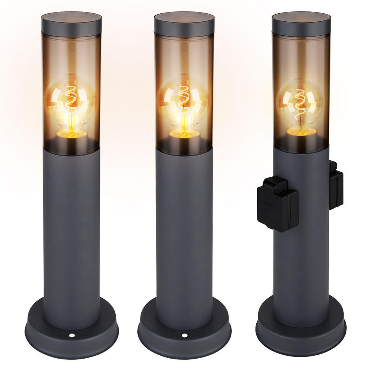 WEGELEUCHTE BOSTON Edelstahl Anthrazit 3er Set - Anthrazit, Metall (7.6/7.6/45cm) - Globo Lighting