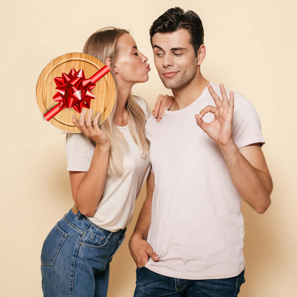 KÄSEBRETT mit Käsemesser Set 25cm - Beige, Holz (25/25cm) - BlauKe