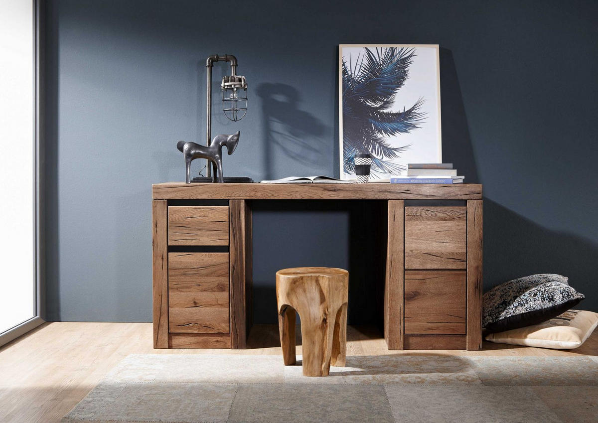 SCHREIBTISCH Wild-/Zerreiche 150x50x75 tabacco brown geölt MONTREUX #319 - Braun, Holz (50/150/75cm) - Massivmoebel24