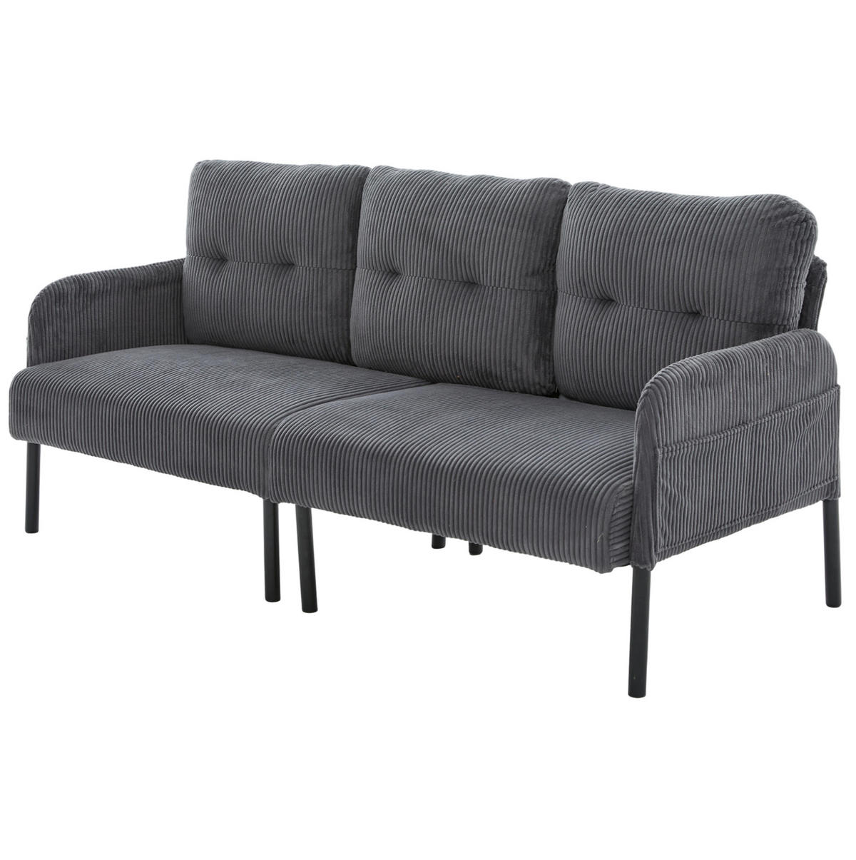 SOFA Dreisitzer mit Seitentasche 171 x 72 x 80 cm Cord Gray - Grau, Kunststoff (171/80/72cm) - Meubliv