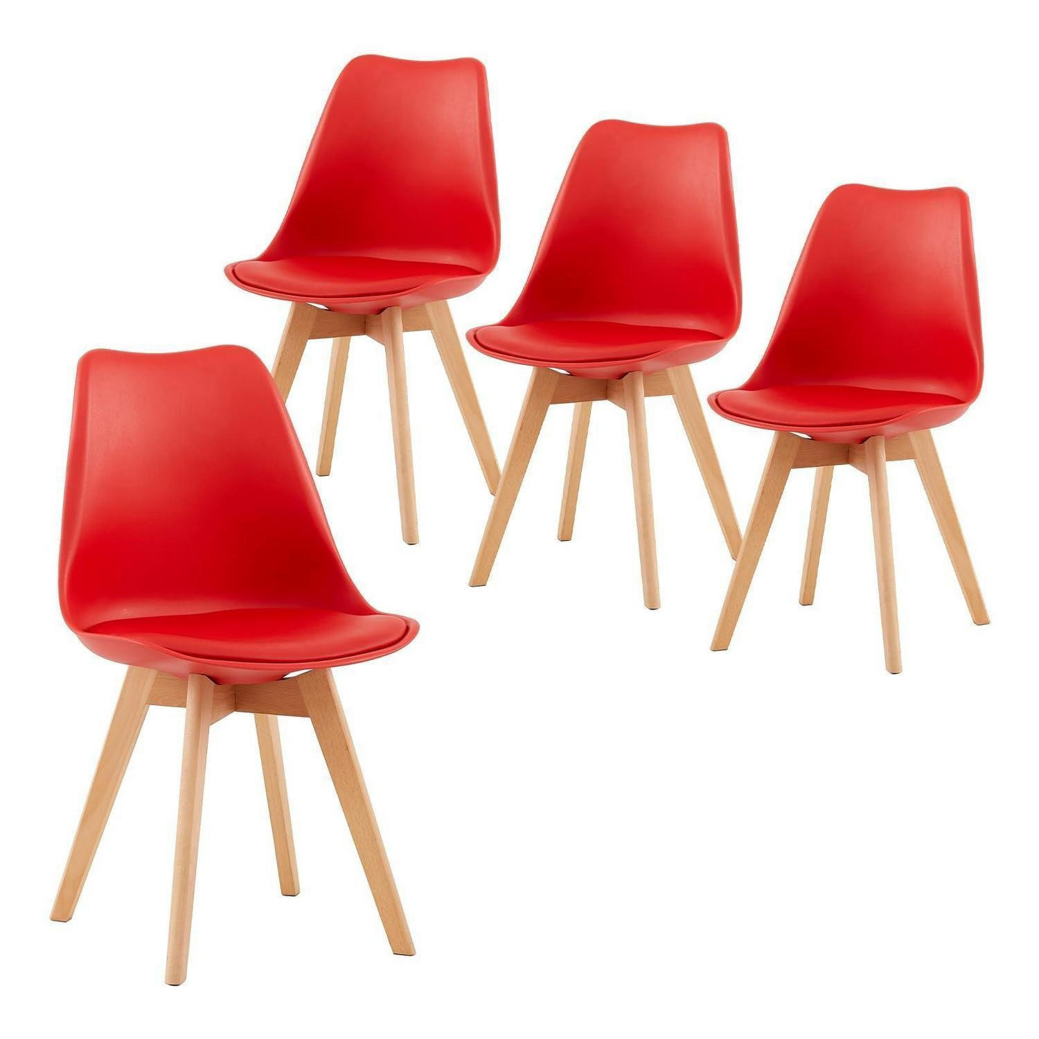 ESSZIMMERSTUHL 4er Set Rot mit Buchenholzbeinen - Rot, Kunststoff (41/82/47.5cm)