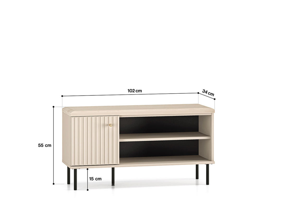 SCHUHBANK – SOPHIE 15 – Elegante Sitzbank mit Stauraum für den Flur - Kaschmir, Holzwerkstoff (102/55/34cm) - hi-markt