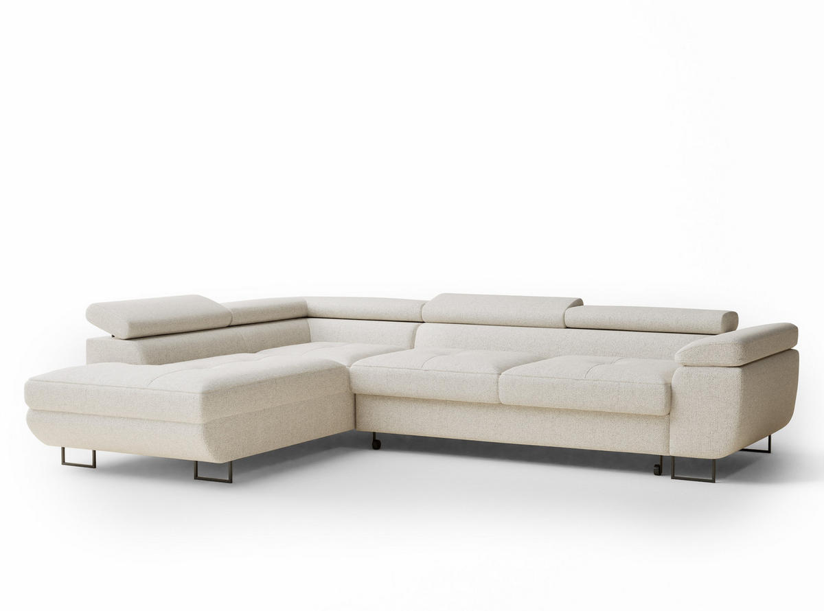 ECKSOFA MIT SCHLAFFUNKTION Concord Creme Webstoff - Creme/Schwarz, Holz/Holzwerkstoff (277/203cm) - Maison de Reve