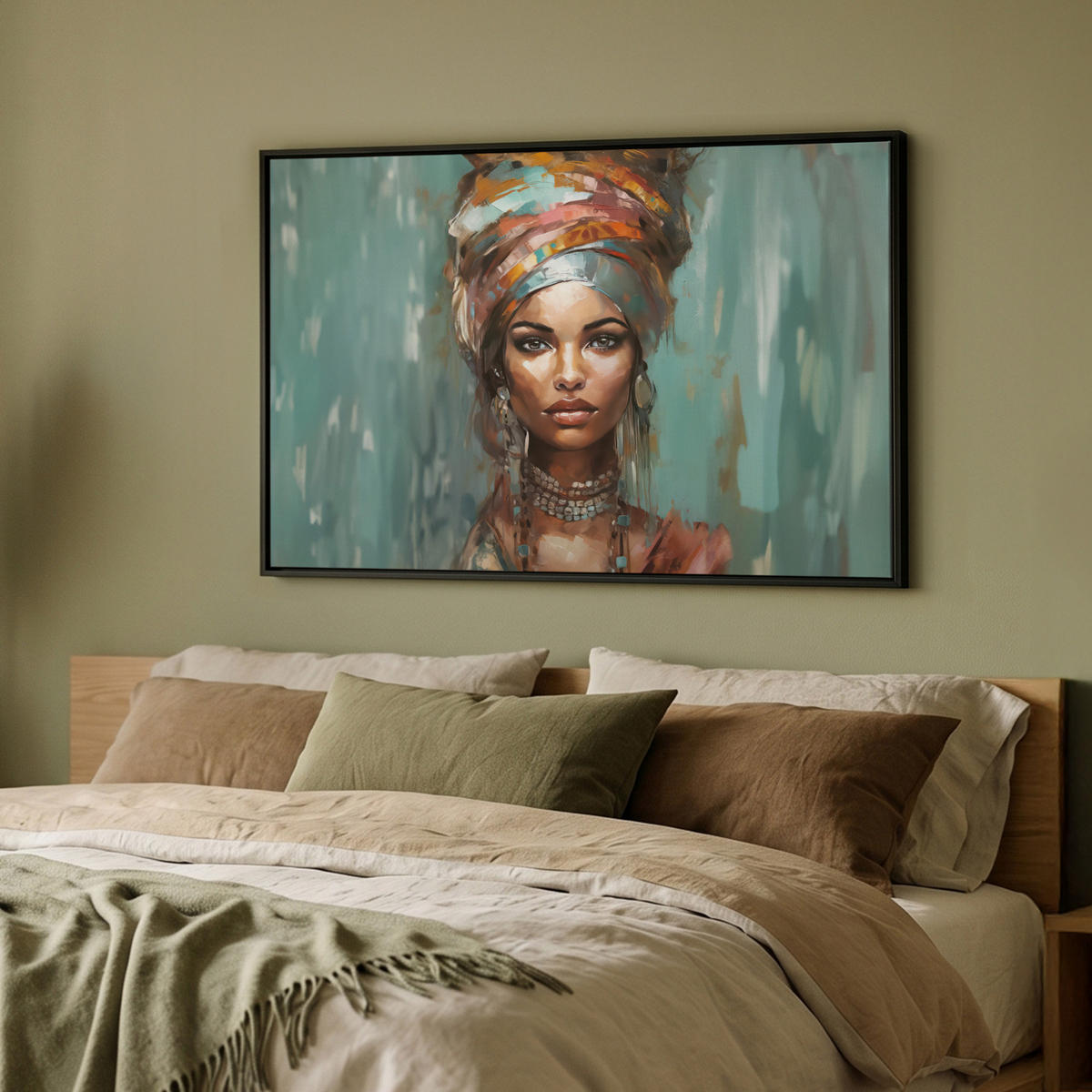 LEINWAND Bilder mit Rahmen - Frau - Kunst - Schmuck - Porträt - 90x60 - Blaugrau, Textil (90/60cm) - MuchoWow