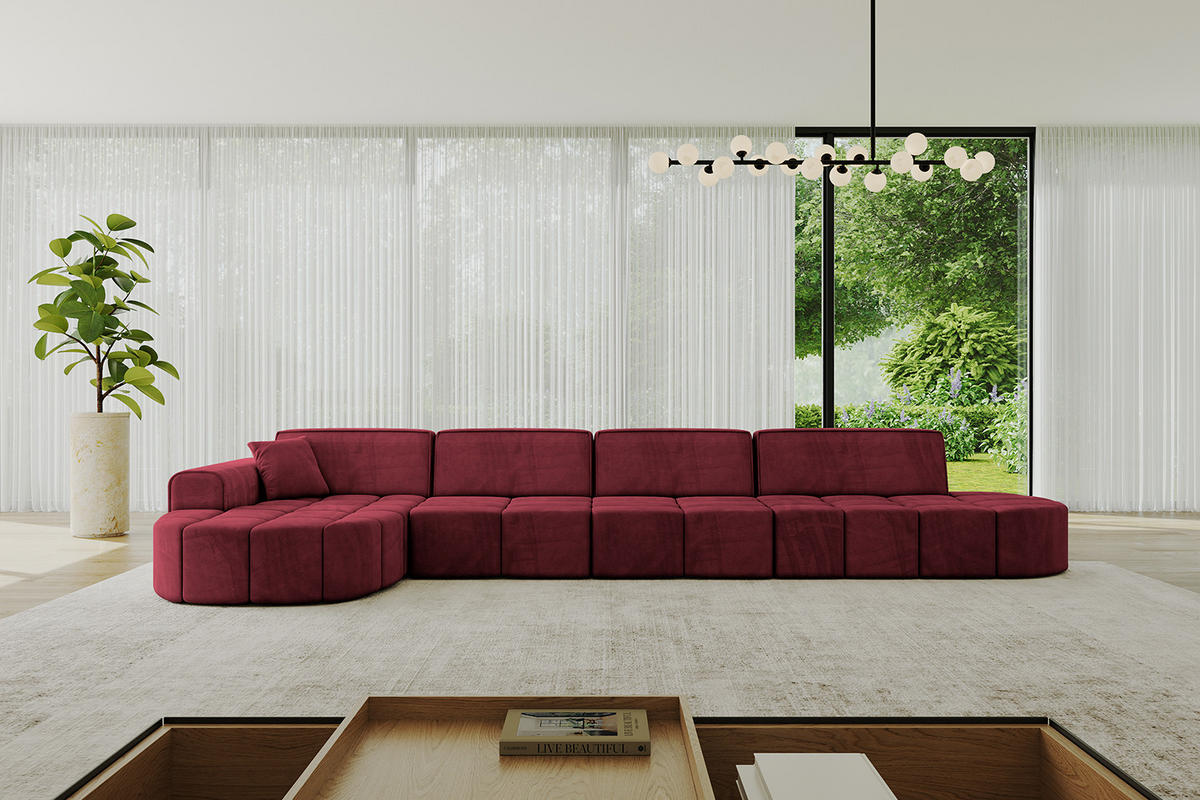 ECKSOFA Ottomane Links LIVO-L3 - 413x171x79,5 cm Bordeauxrot - Bordeaux, Holzwerkstoff/Textil (413/79.5/171cm) - ALTDECOR