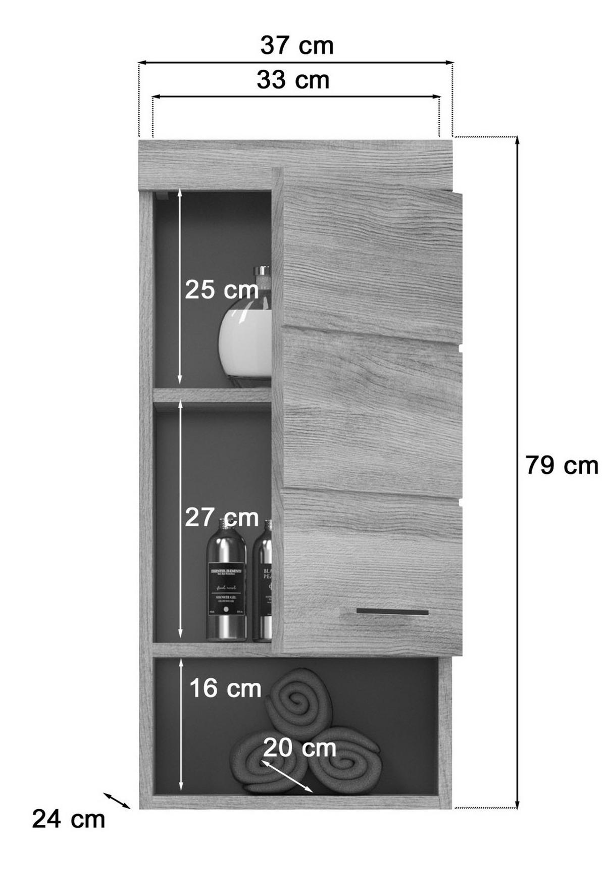 HÄNGESCHRANK grau Rauchsilber 37 cm, Badschrank Türanschlag wechselbar - Silberfarben/Grau, Holzwerkstoff/Kunststoff (37/79/24cm) - Inn.Furn