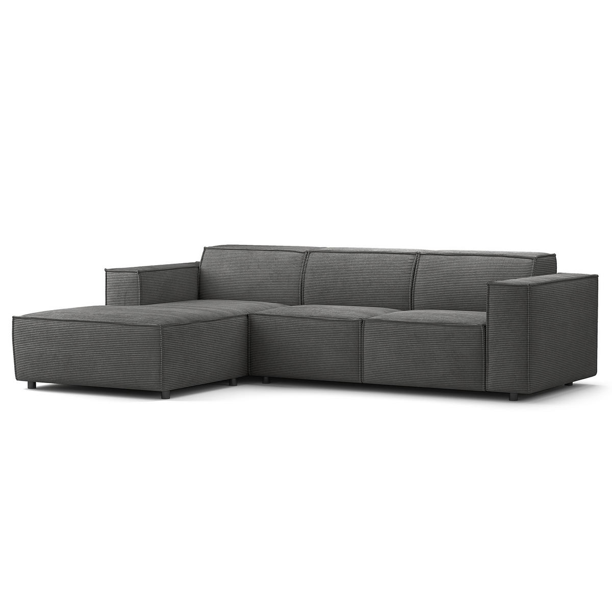 ECKSOFA mit Longchair - Anthrazit/Schwarz, Kunststoff/Textil (260/177cm) - home24