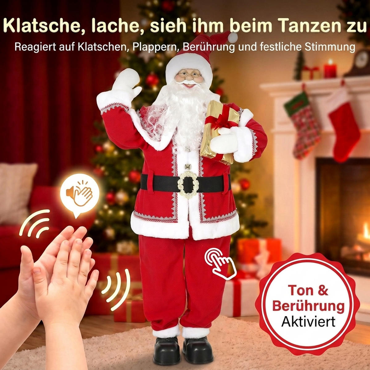 ANIMIERTER-WEIHNACHTSMANN Samt Polyester Metall Rot - Rot, Textil (30/150/60cm) - HOMCOM