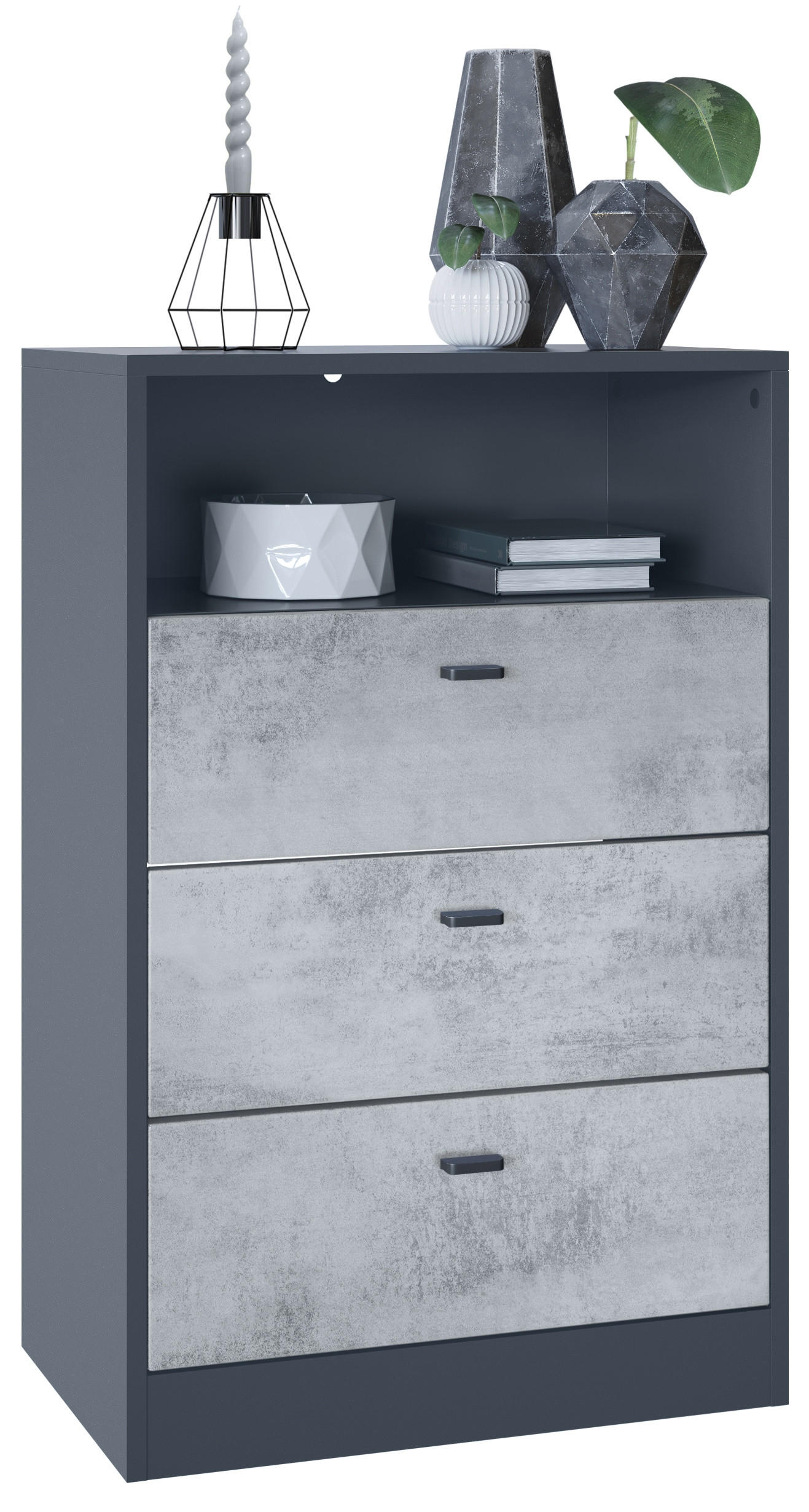 KOMMODE Pino Fronten in Beton Oxid Optik - Hellgrau, Holzwerkstoff (56/86.5/36cm) - Vladon