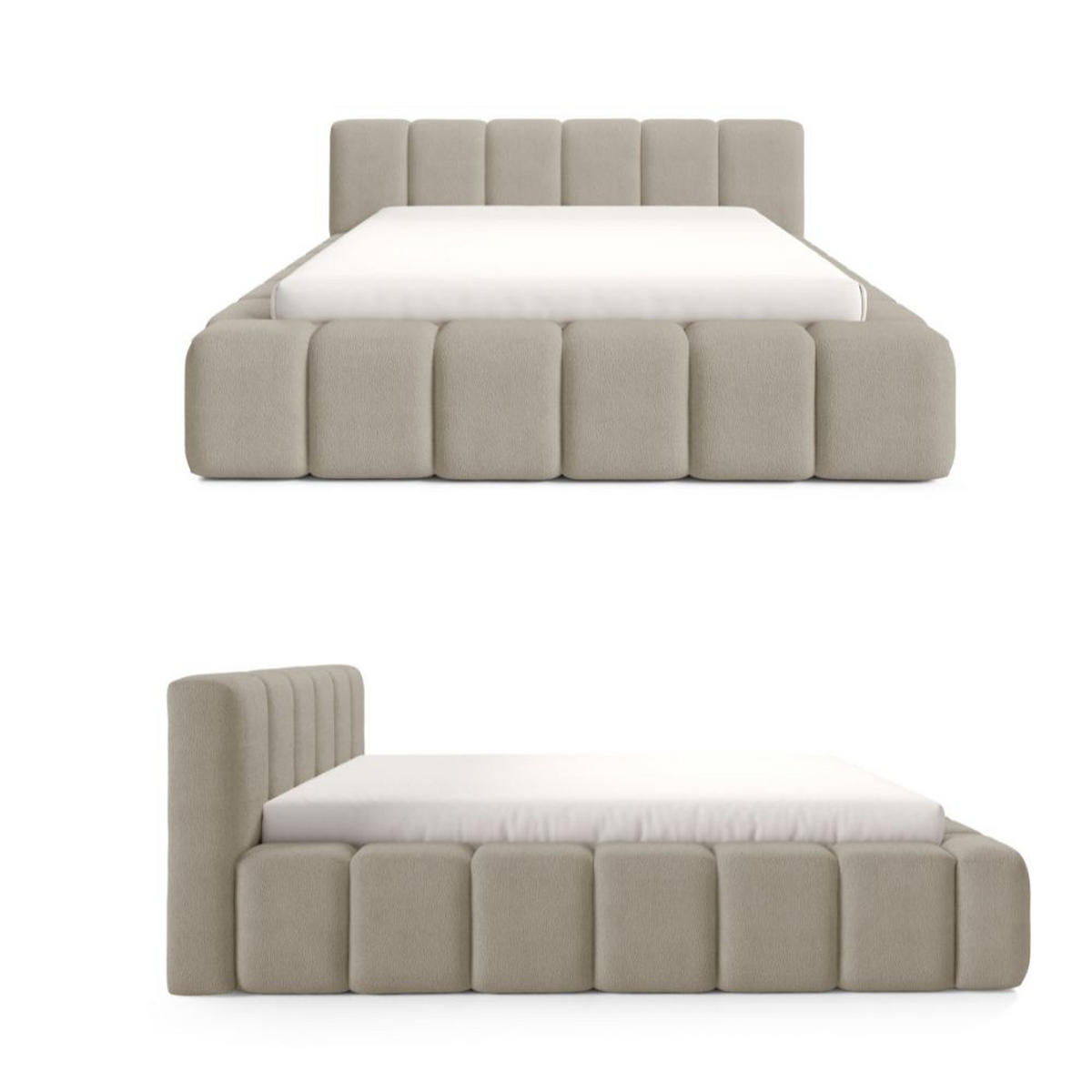 POLSTERBETT KALLA Premium 160x200 cm mit Bettkasten – QUELLE 05 - Beige, Holz - Dekori_Interiors