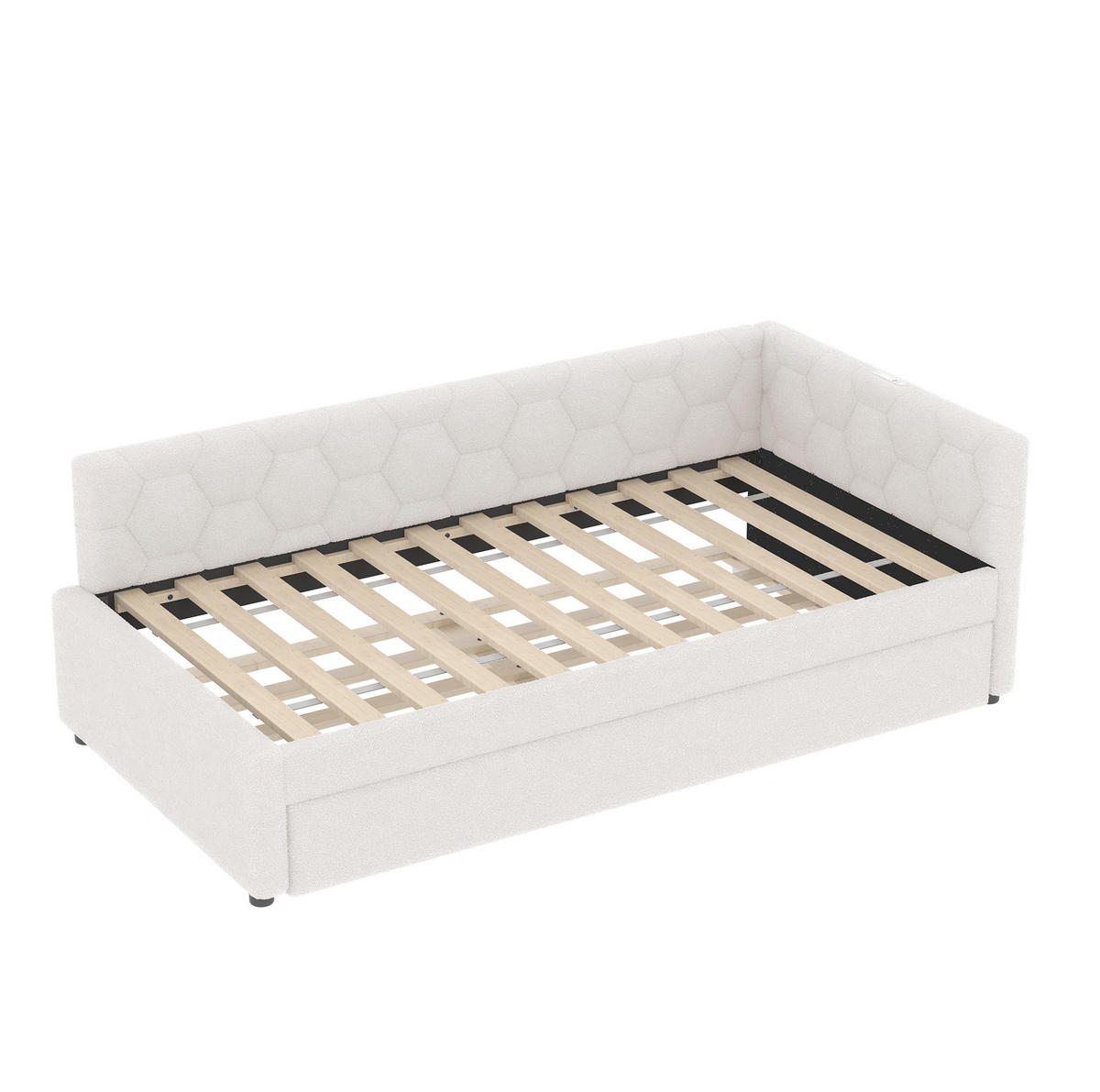 POLSTERBETT 90/200 cm in Weiß mit Bouclé, Nachttischlampe und USB- und Type-C-Anschlüssen - Weiß, Textil (90/200cm) - Flora Grace