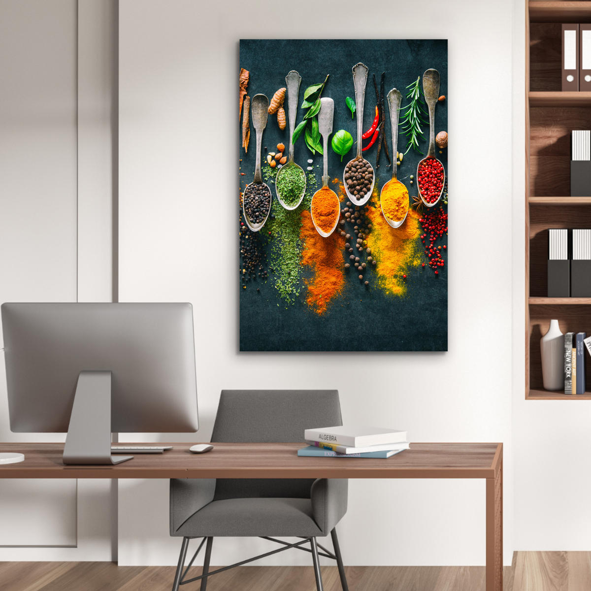 METALLBILD Kräuter - Gewürze - Löffel 60x90 cm - Currygelb, Metall (60/90cm) - MuchoWow