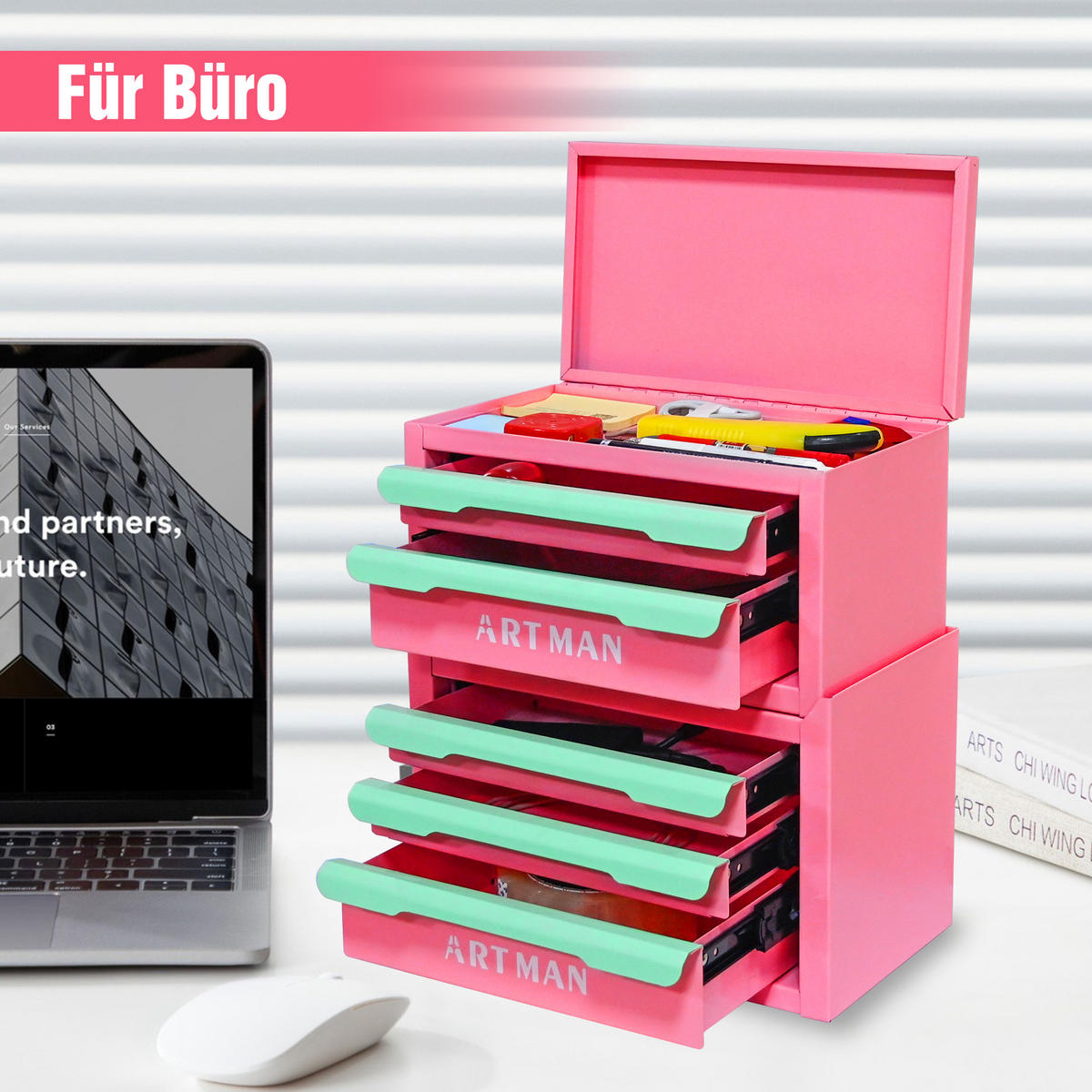 KOMBINATIONSKOFFER – Farbkombination Pink und Grün, 2 + 3 Ebenen - Multicolor, Metall (15.8/32/28.5cm) - DCA