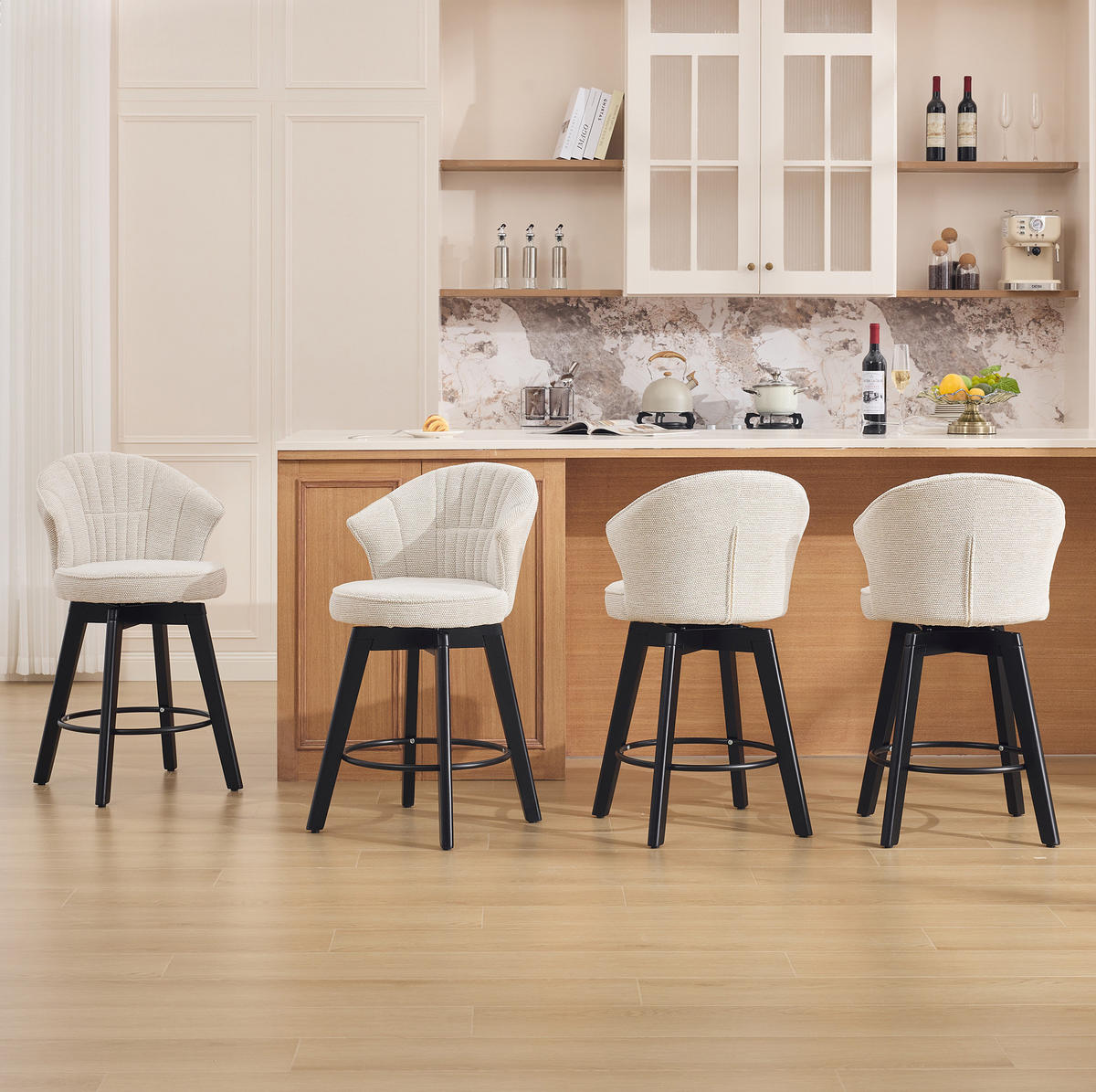 BARHOCKER drehbar mit Rückenlehne 51 x 52,5 x 92,5 cm Beige - Beige, Metall (51/92.5/52.5cm) - Meubliv